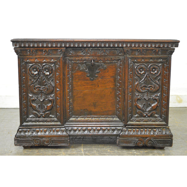 Antique 18th Century Carved Italian Renaissance Lidded Chest Coffer