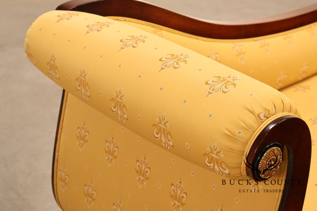Neoclassical Empire Style Mahogany Chaise Lounge With Gilt Paw Feet