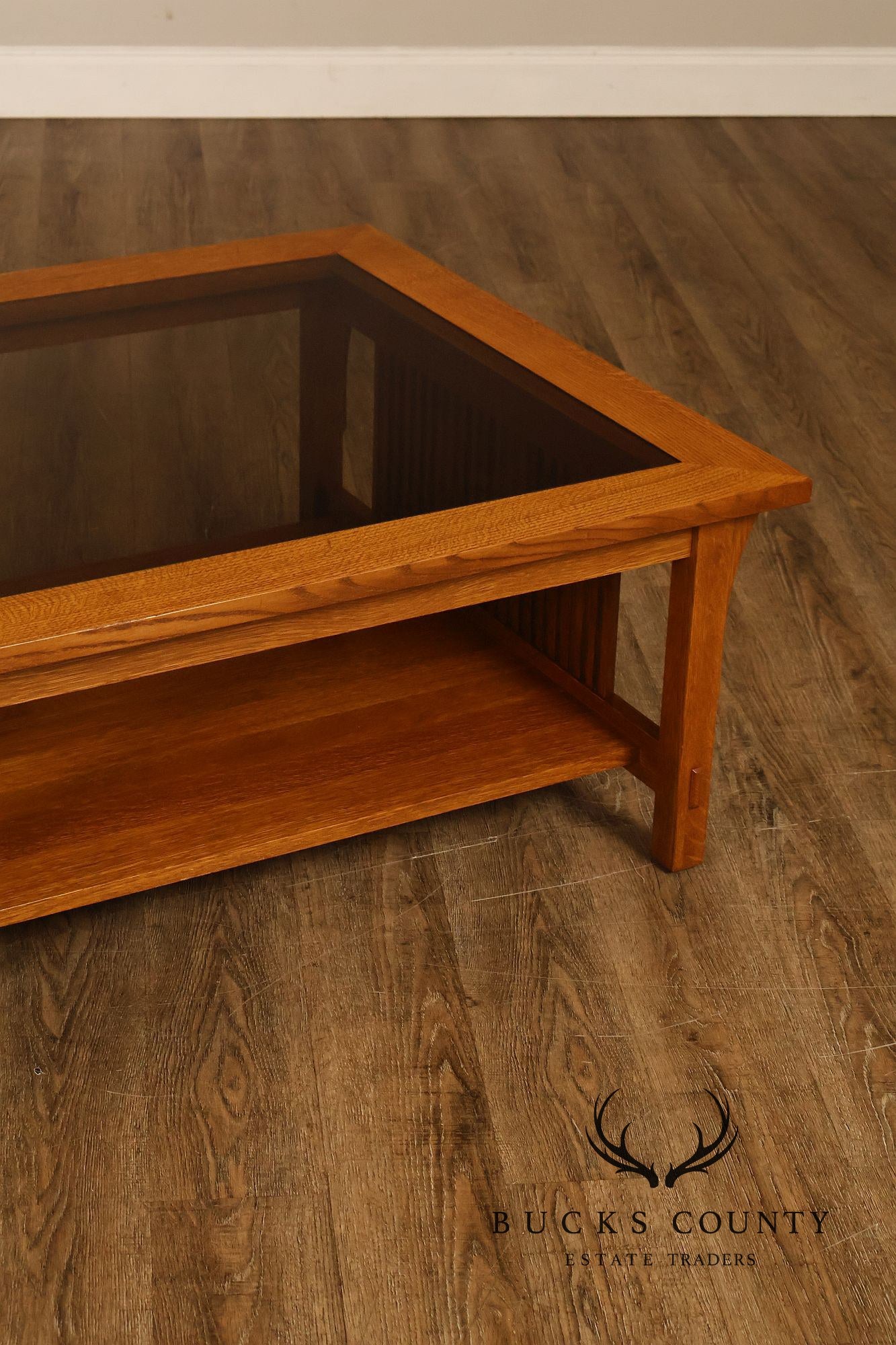 Stickley Mission Collection Glass Top Oak Cocktail Table