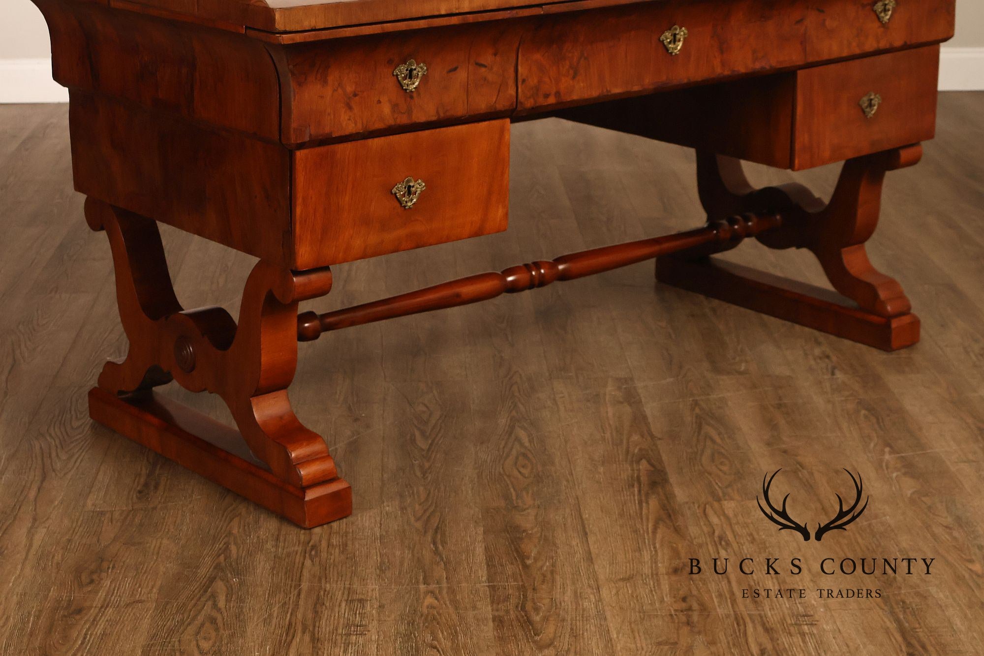 Antique 19th Century Biedermeier Walnut Five Drawer Writing Desk