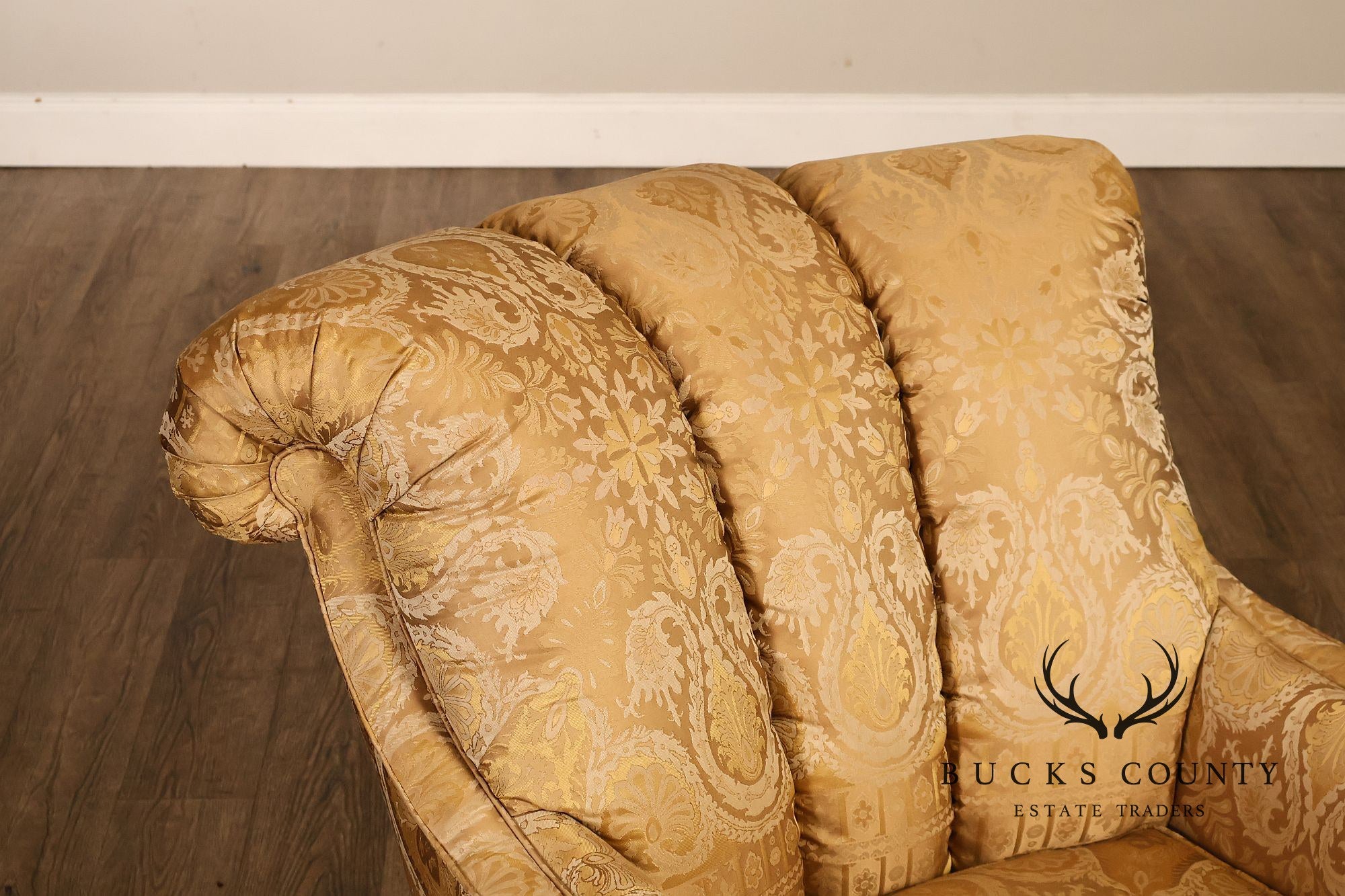 TRS Furniture Traditional Gold D amask Upholstered Lounge Chair And Ottoman