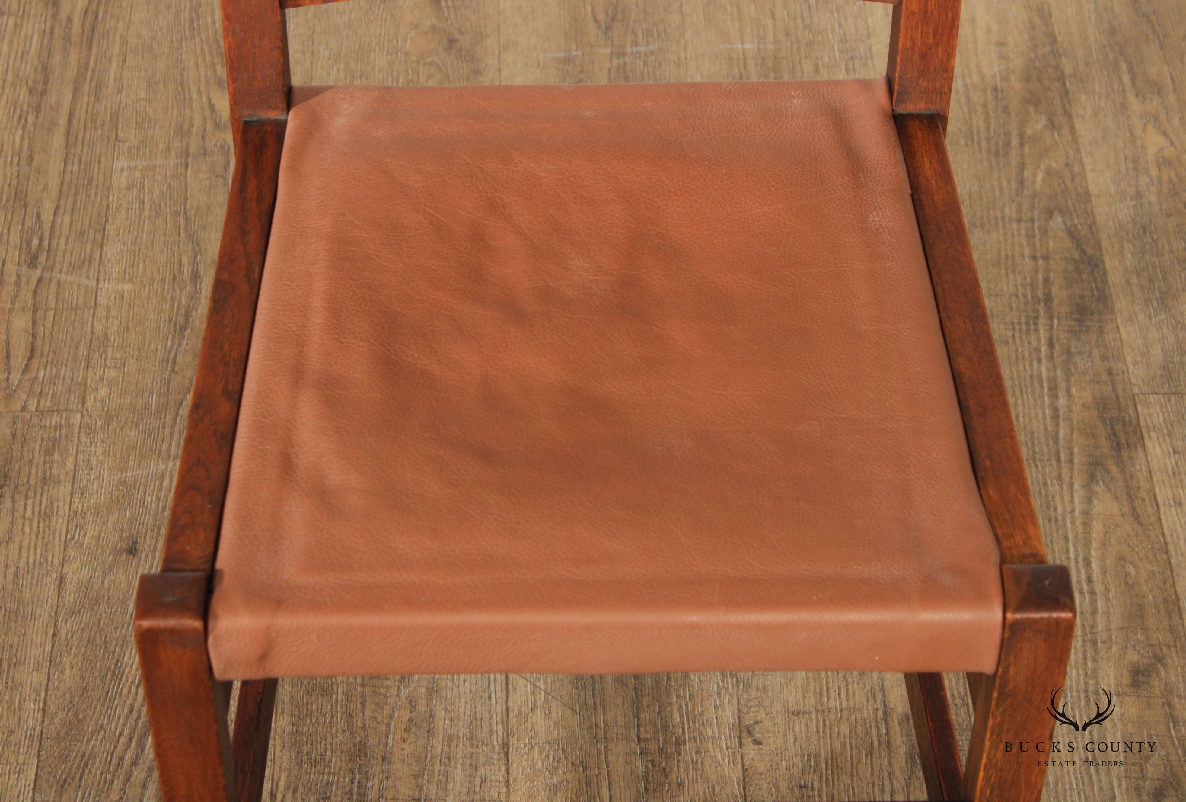 L. & J.G. Stickley Antique Mission Oak Pair of Leather Seat Side Chairs