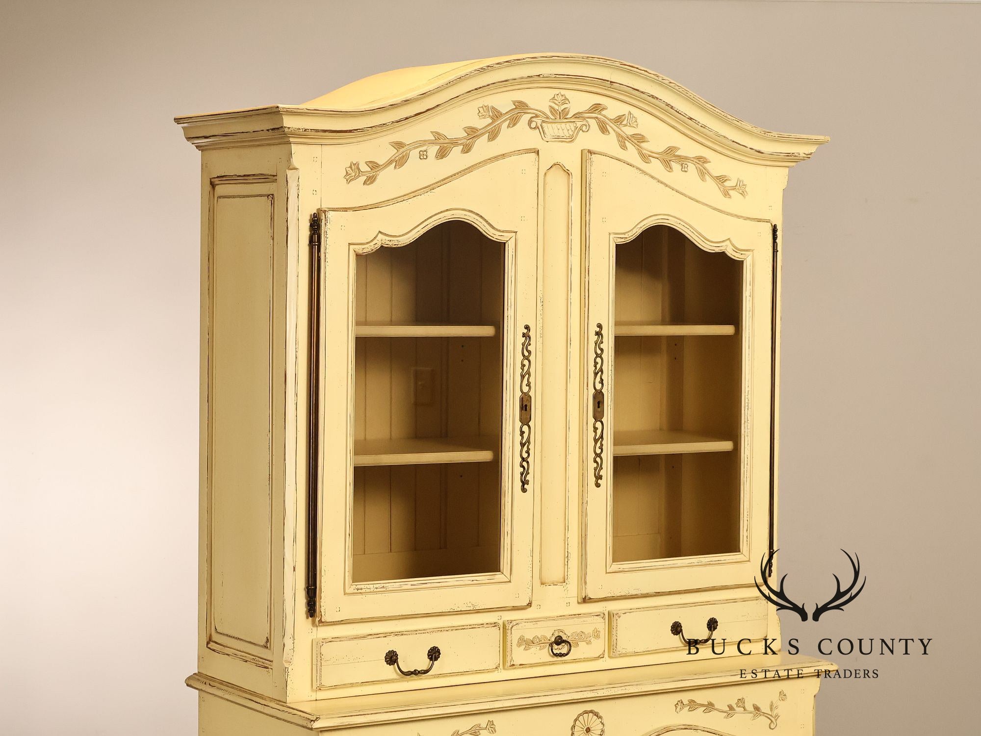 French Country Style Distress Painted China Cabinet
