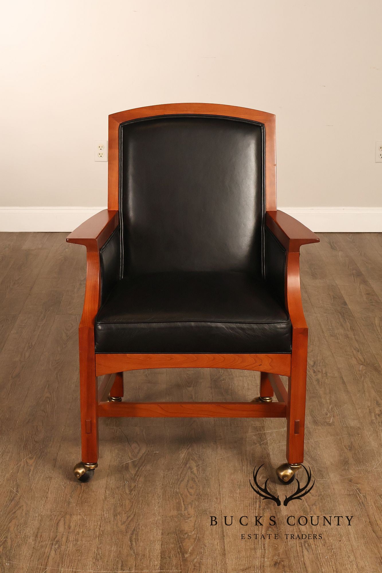 Stickley Mission Collection Pair Of Cherry And Leather Armchairs