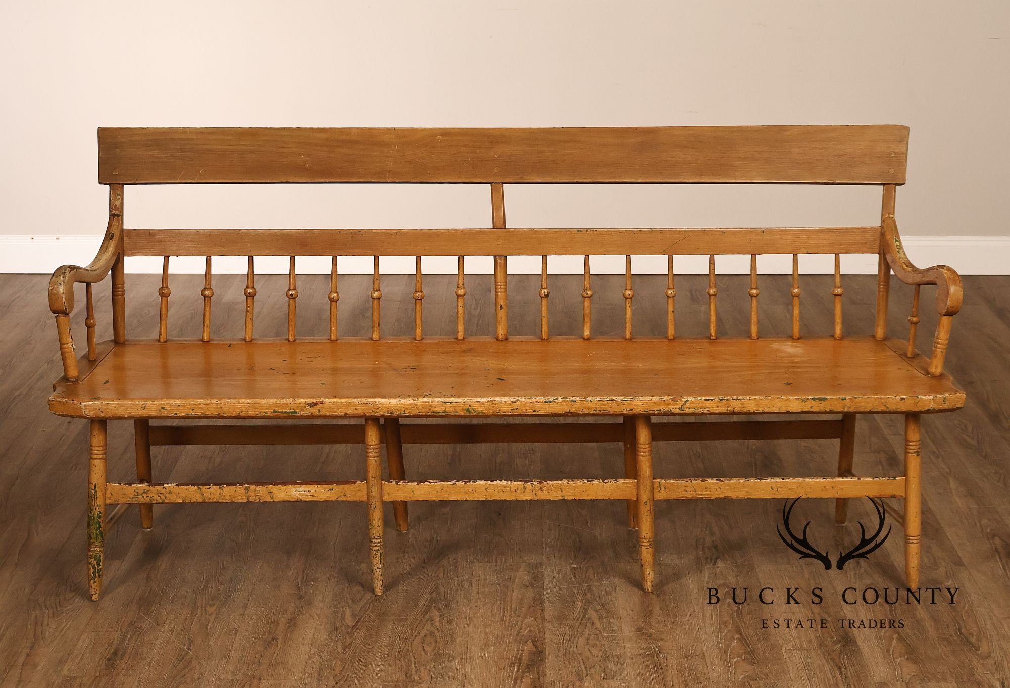 Antique Grain Painted American Deacons Bench