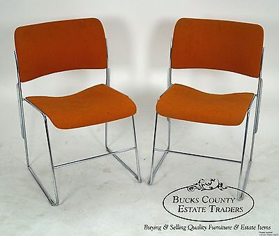 David Rowland Mid Century Modern Set of 6 Chrome Frame Side Chairs