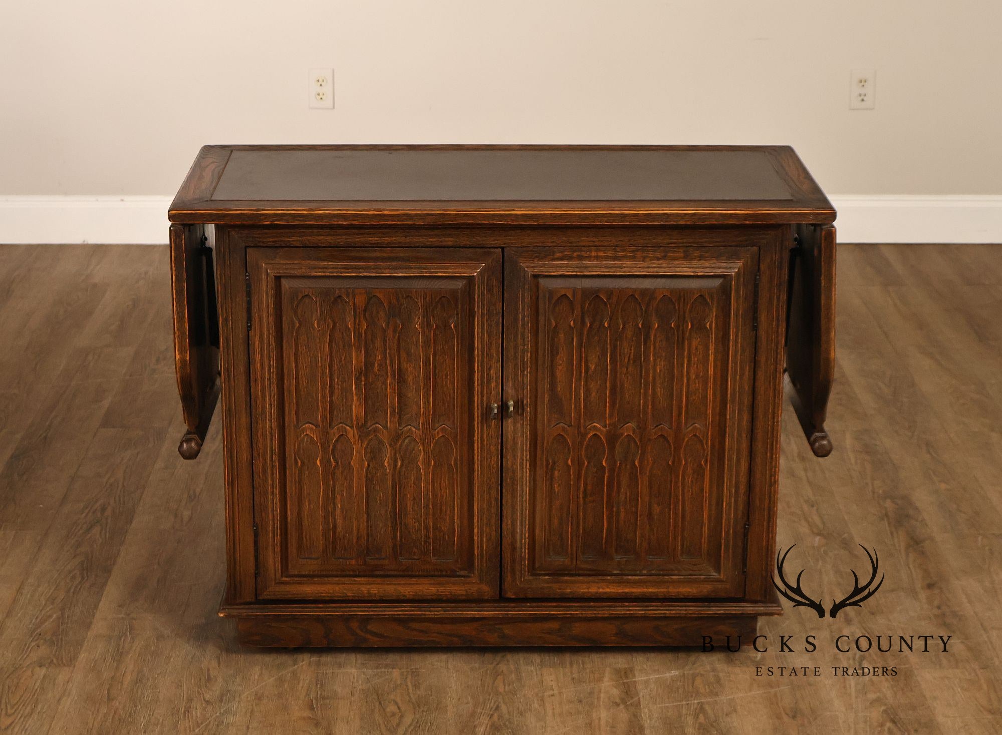 Jamestown Lounge Co. Gothic Revival Vintage Oak Drop-Leaf Server