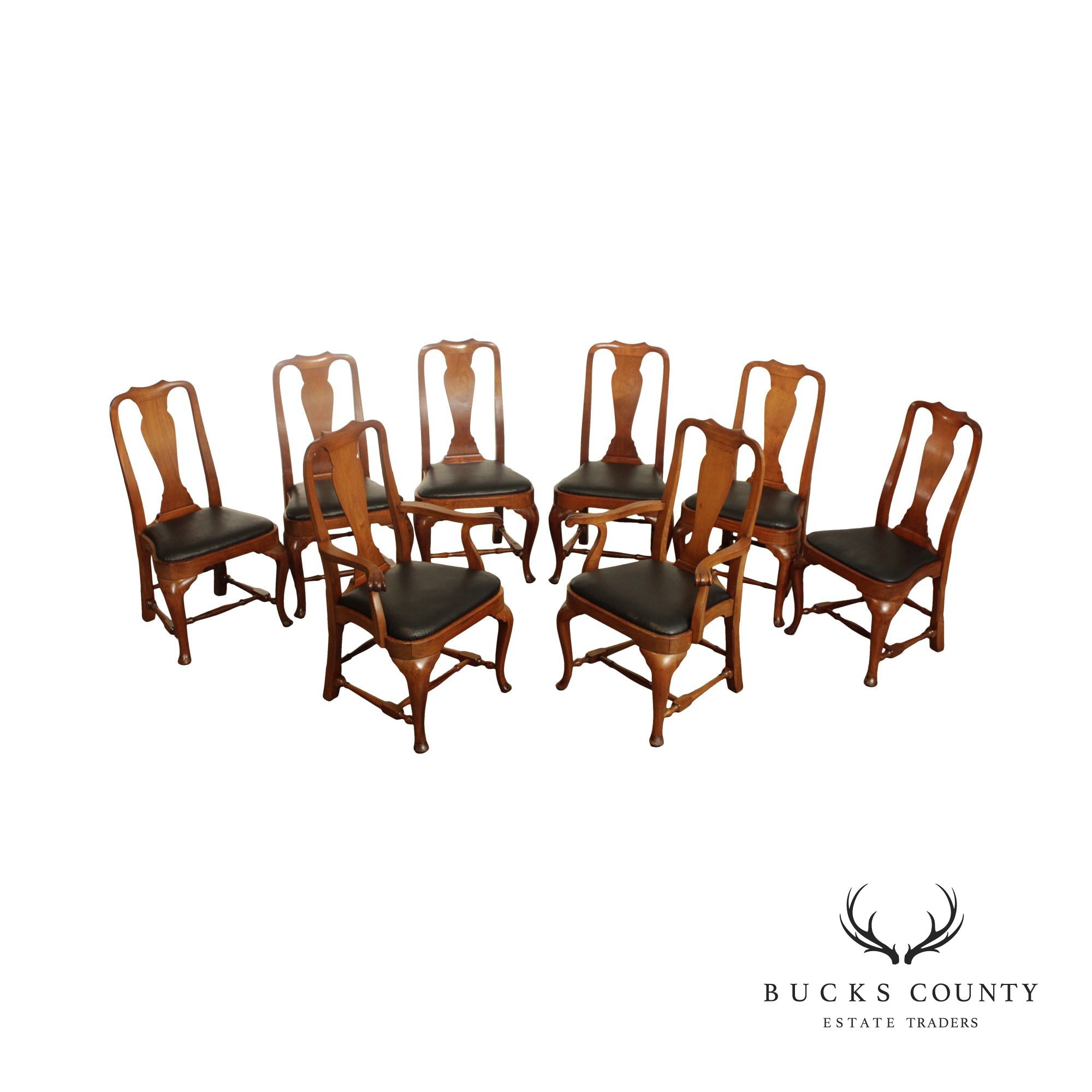 Queen Anne Style Vintage Custom Quality Set Eight Mahogany Dining Chairs