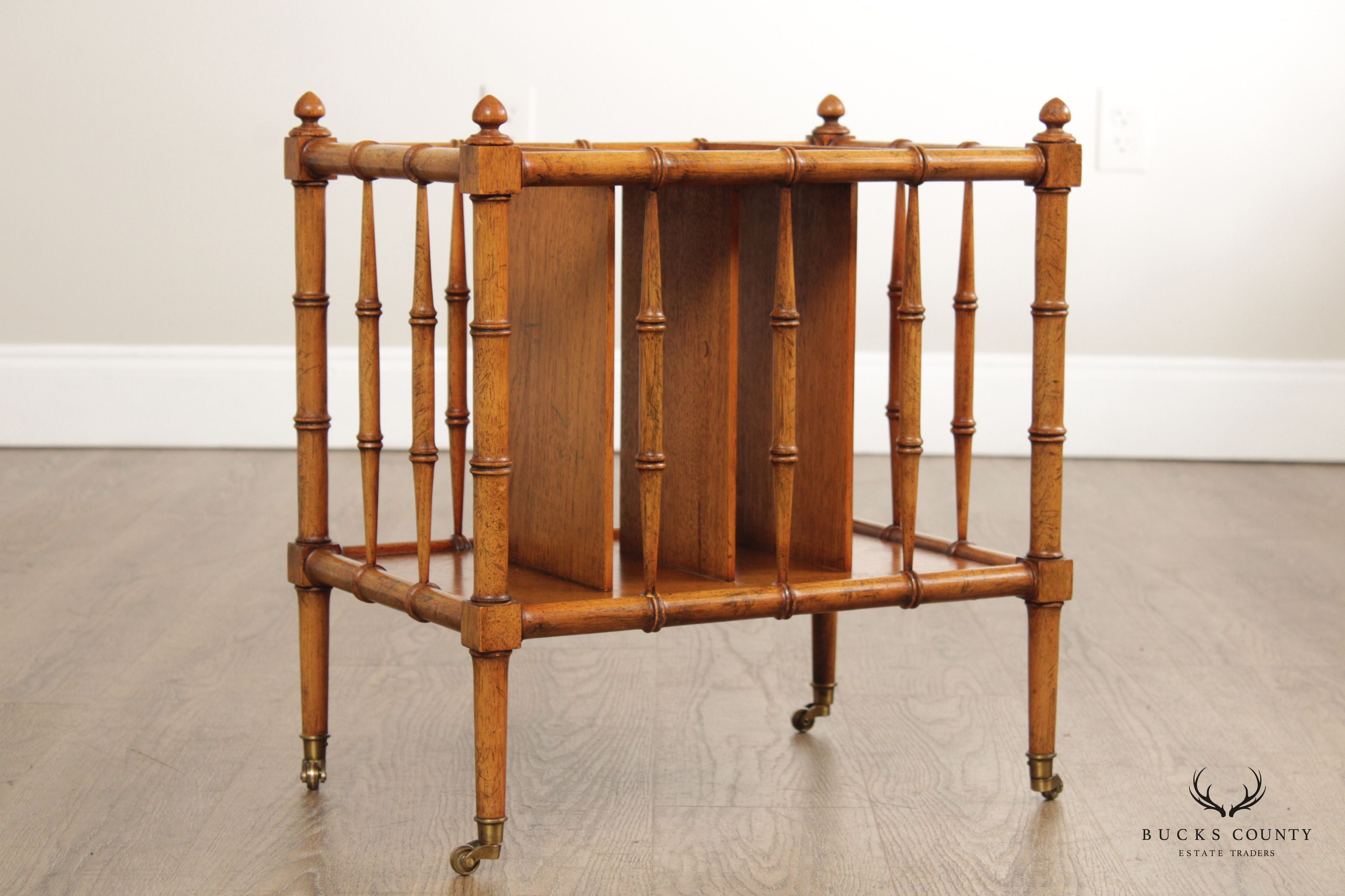 Vintage Walnut Faux Bamboo Canterbury Magazine Rack