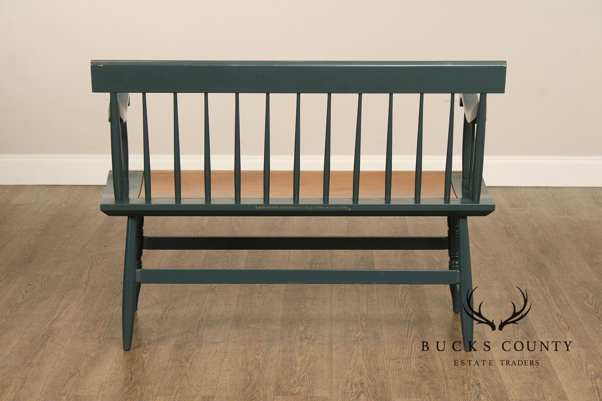 L. Hitchcock Painted Harvest Decorated Windsor Style Settee Bench