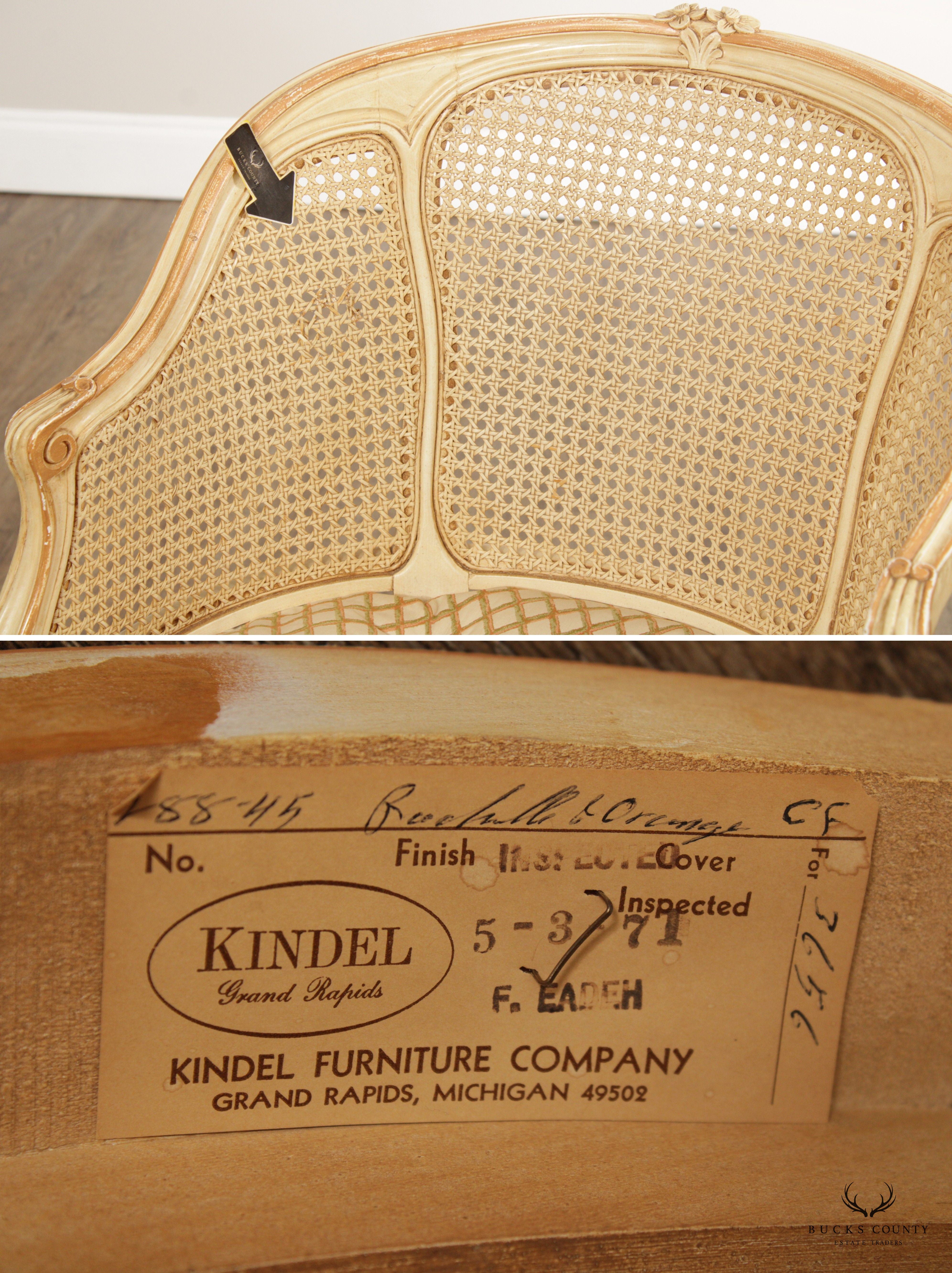 Kindel French Louis XV Style Cane Barrel Back Accent Chair