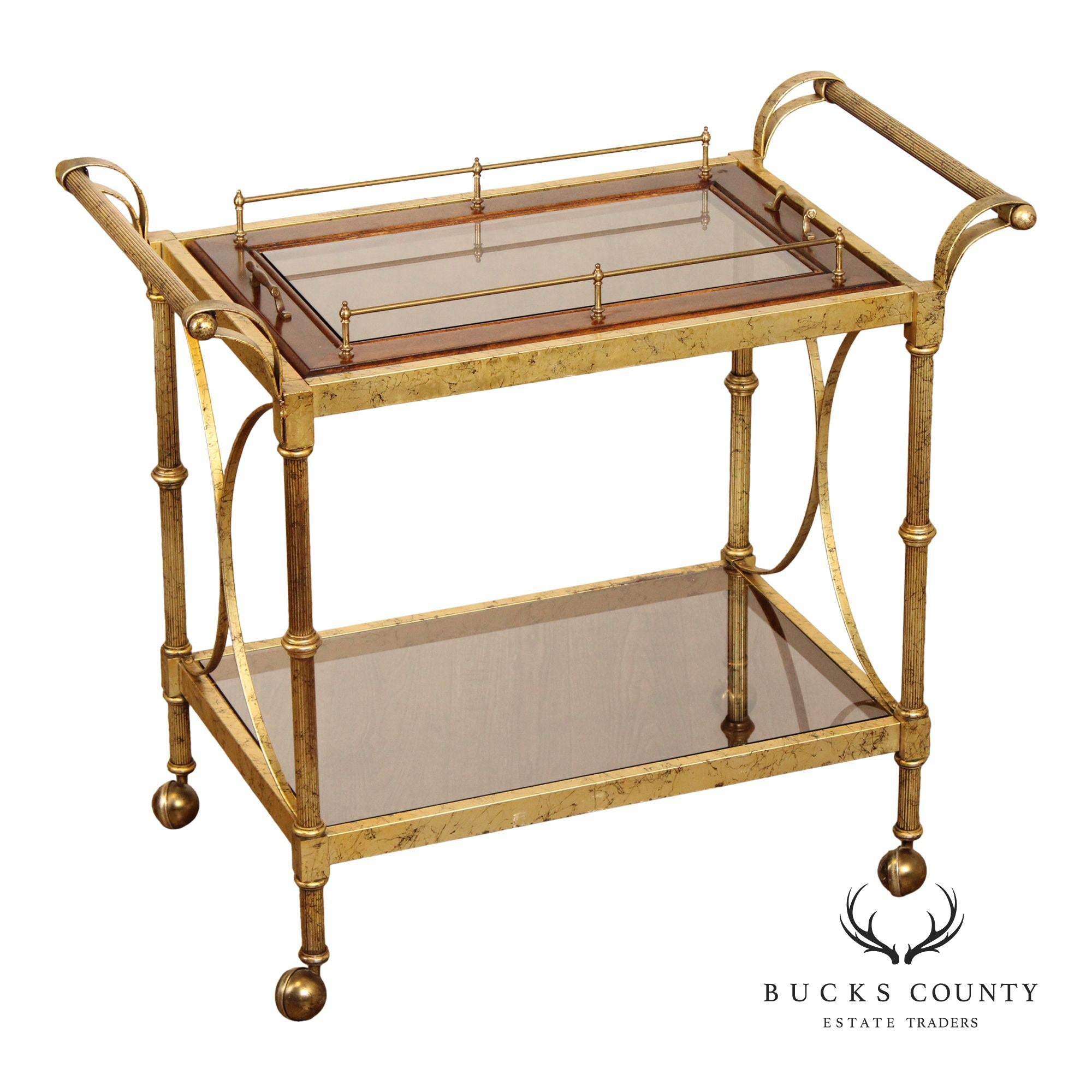 Hollywood Regency Vintage Gold Tray-Top Bar Cart