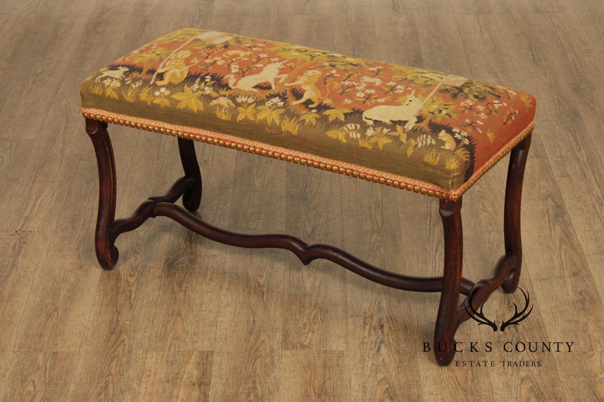 Antique French Louis XIV Style Os De Mouton Needlepoint Bench