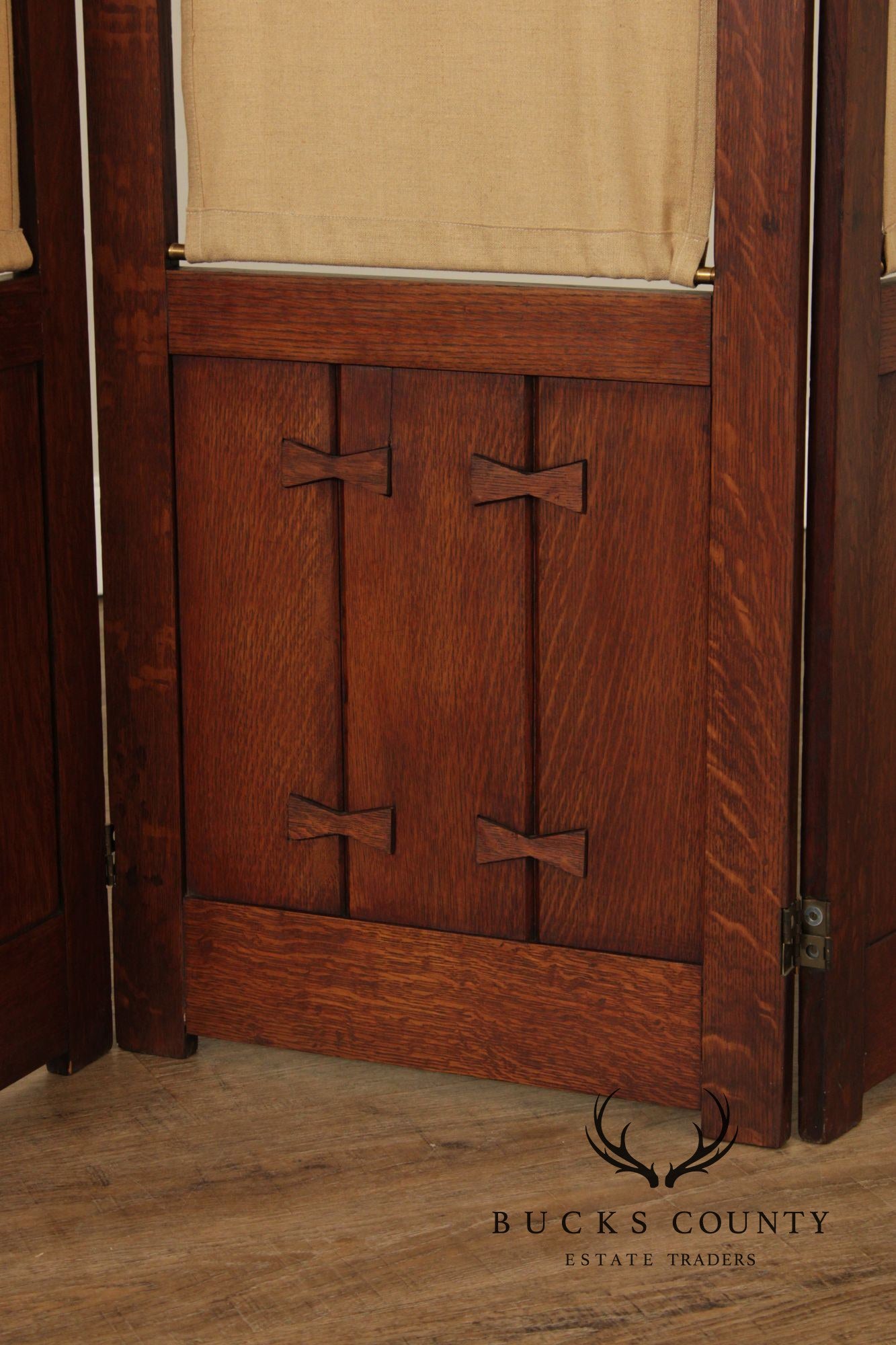 Mission Style Oak Three-Panel Screen