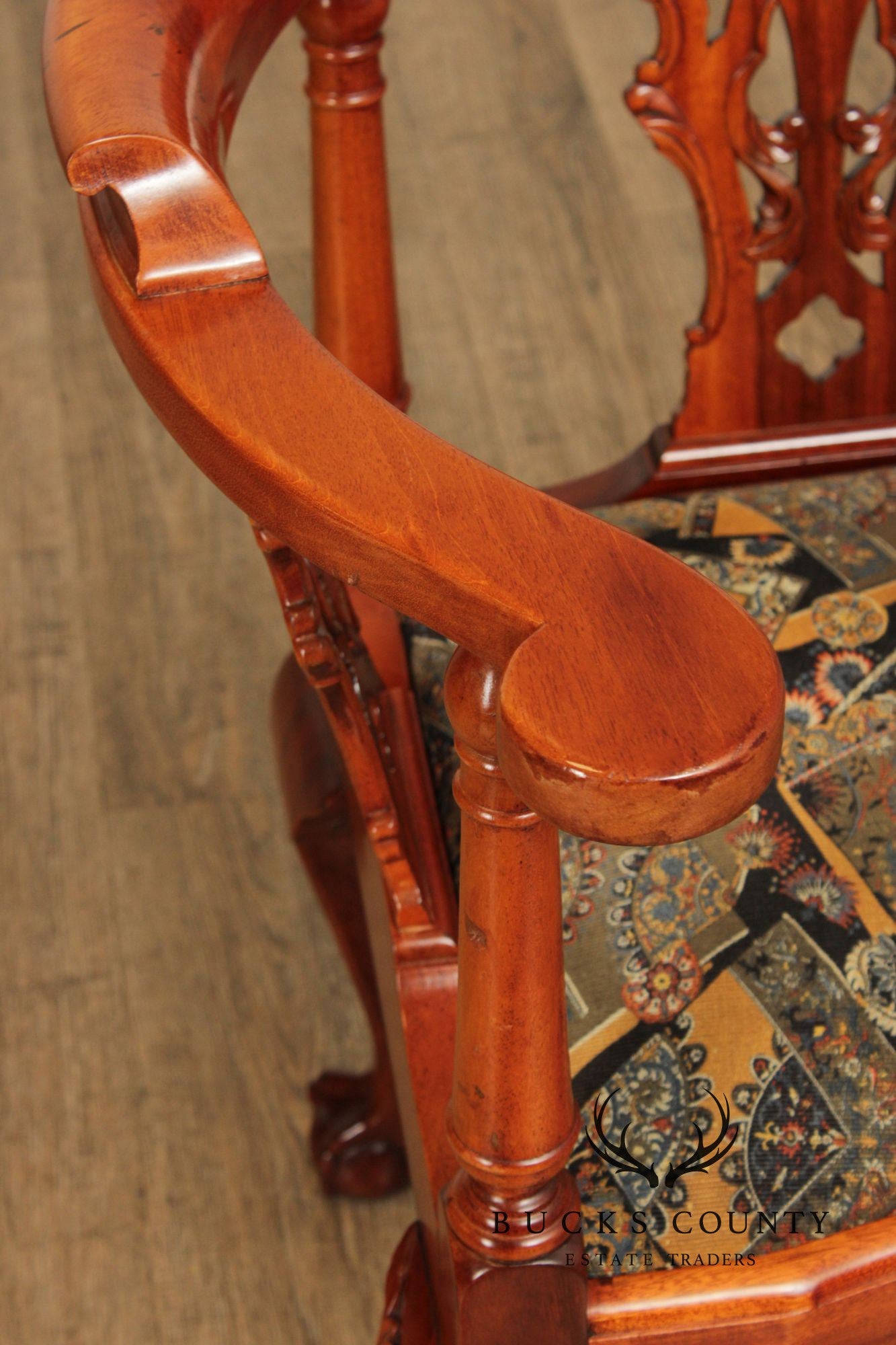 Chippendale Style Pair Of Mahogany Ball And Claw Corner Chairs