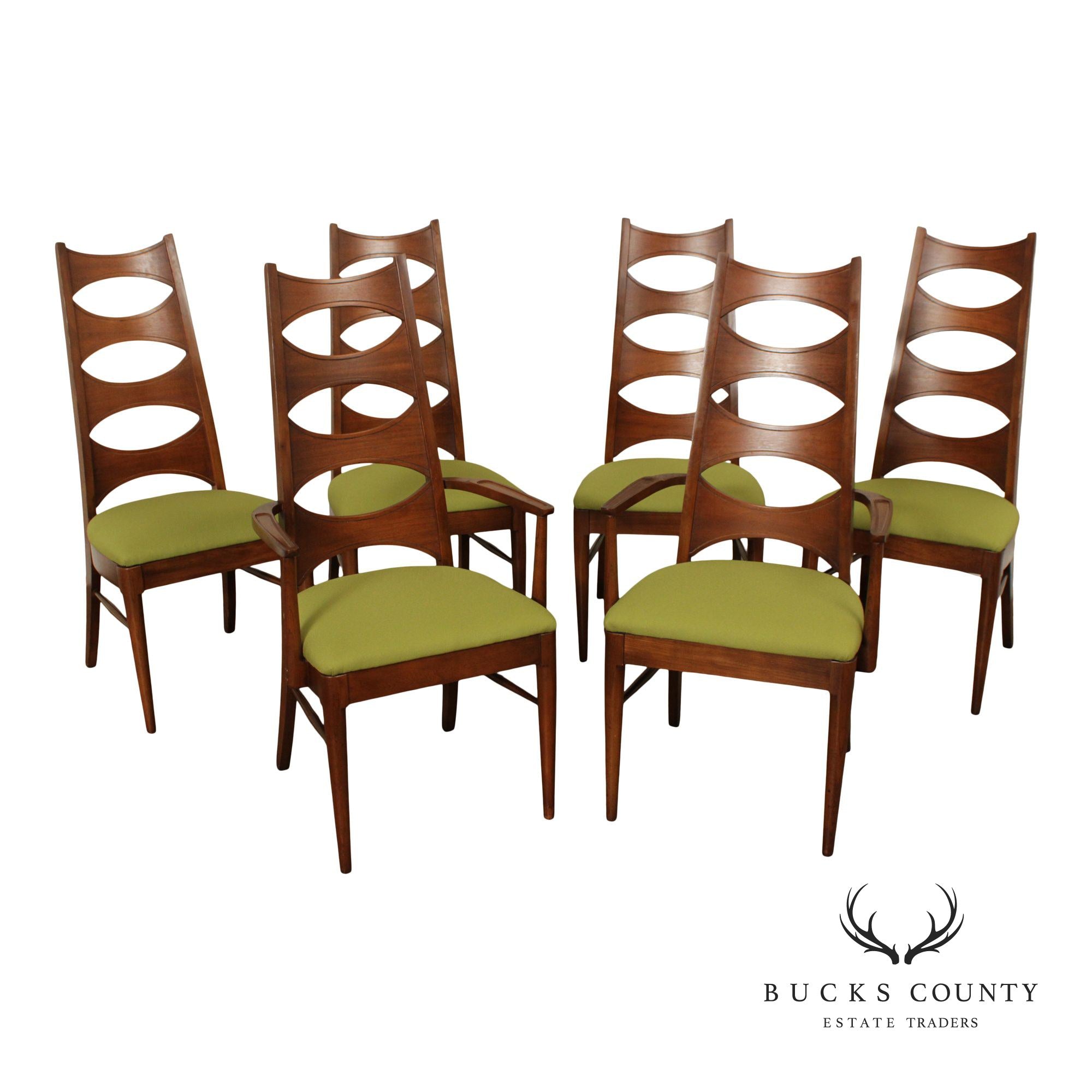 Kent Coffey Perspecta Mid Century Modern Set Of Six Walnut Dining Chairs