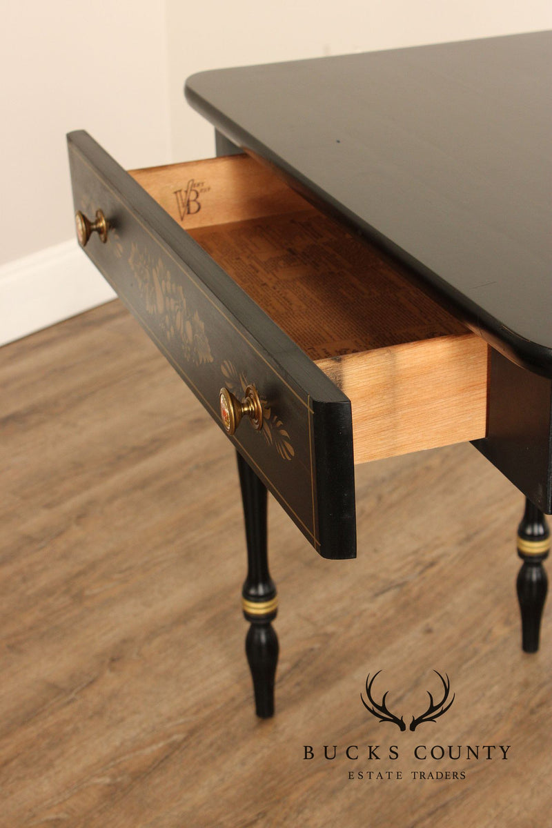 Hitchcock Style Ebonized and Stenciled One-Drawer Vanity or Writing Desk by Very Best