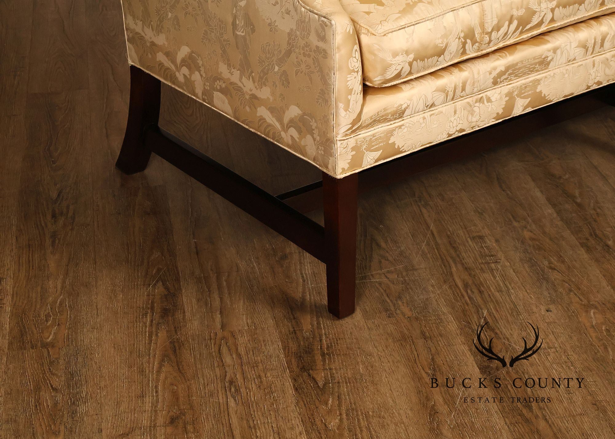 Southwood Federal Style Mahogany Frame Damask Upholstered Sofa