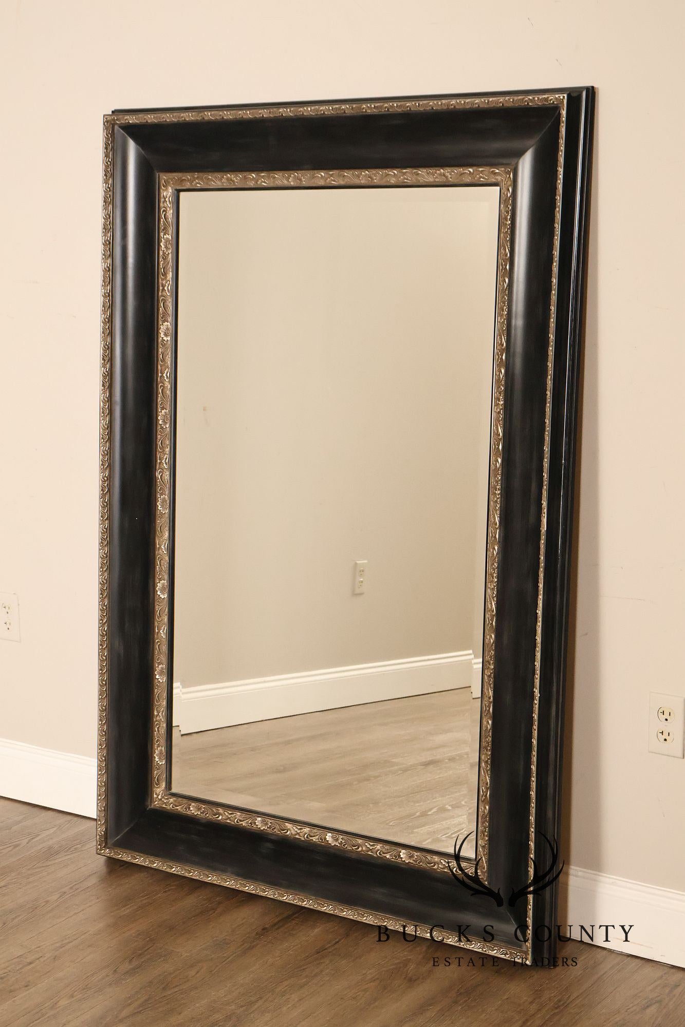 Large Black And Silver Beveled Wall Mirror