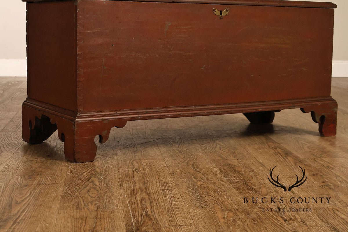 Antique Red Painted Cedar Blanket Chest With Cast Iron Strapping