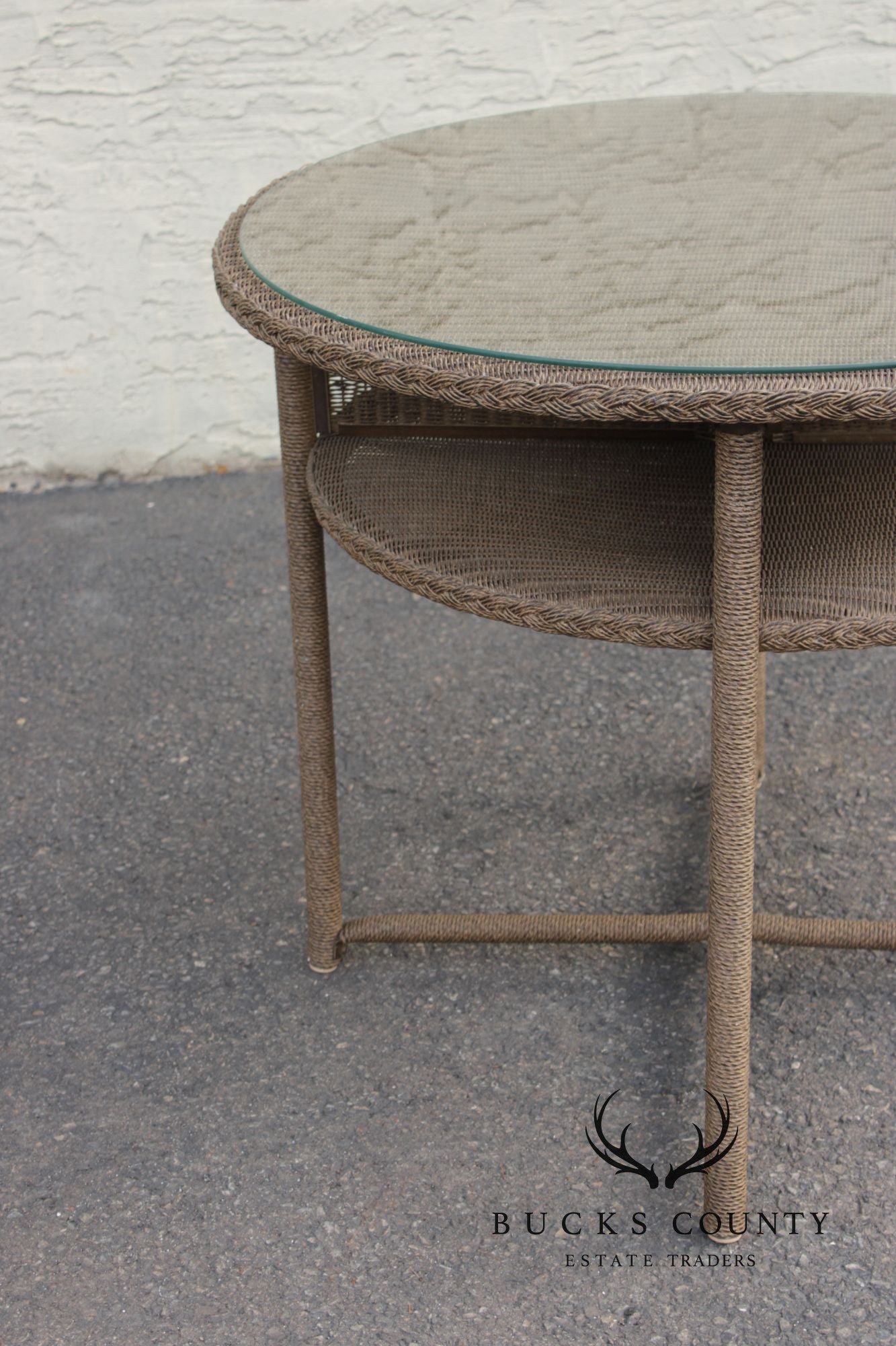 Lloyd Loom Round Glass Top Wicker Patio Table