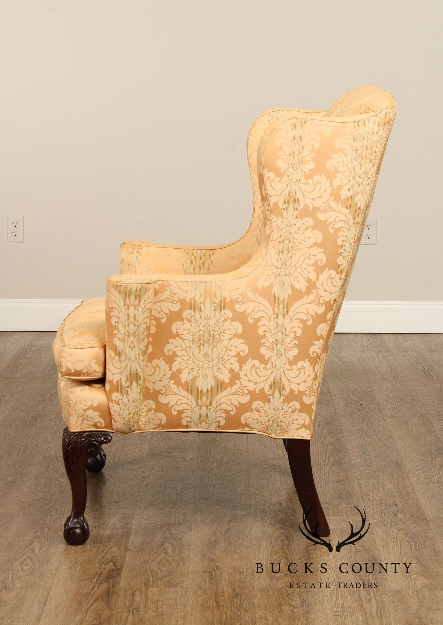 Georgian Style Pair of Carved Mahogany Wing Chairs