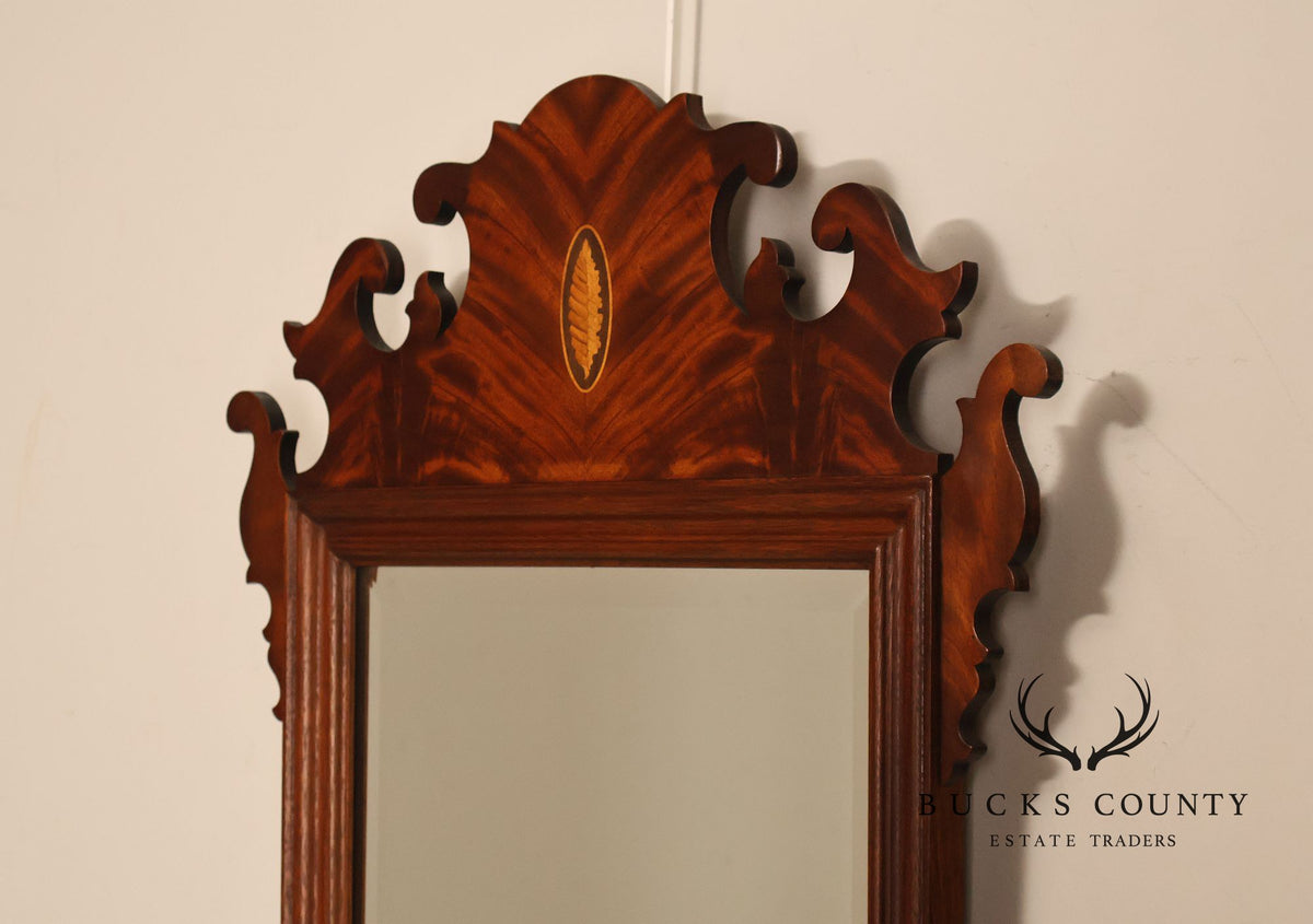 Traditional Chippendale Style Inlaid Mahogany Beveled Wall Mirror