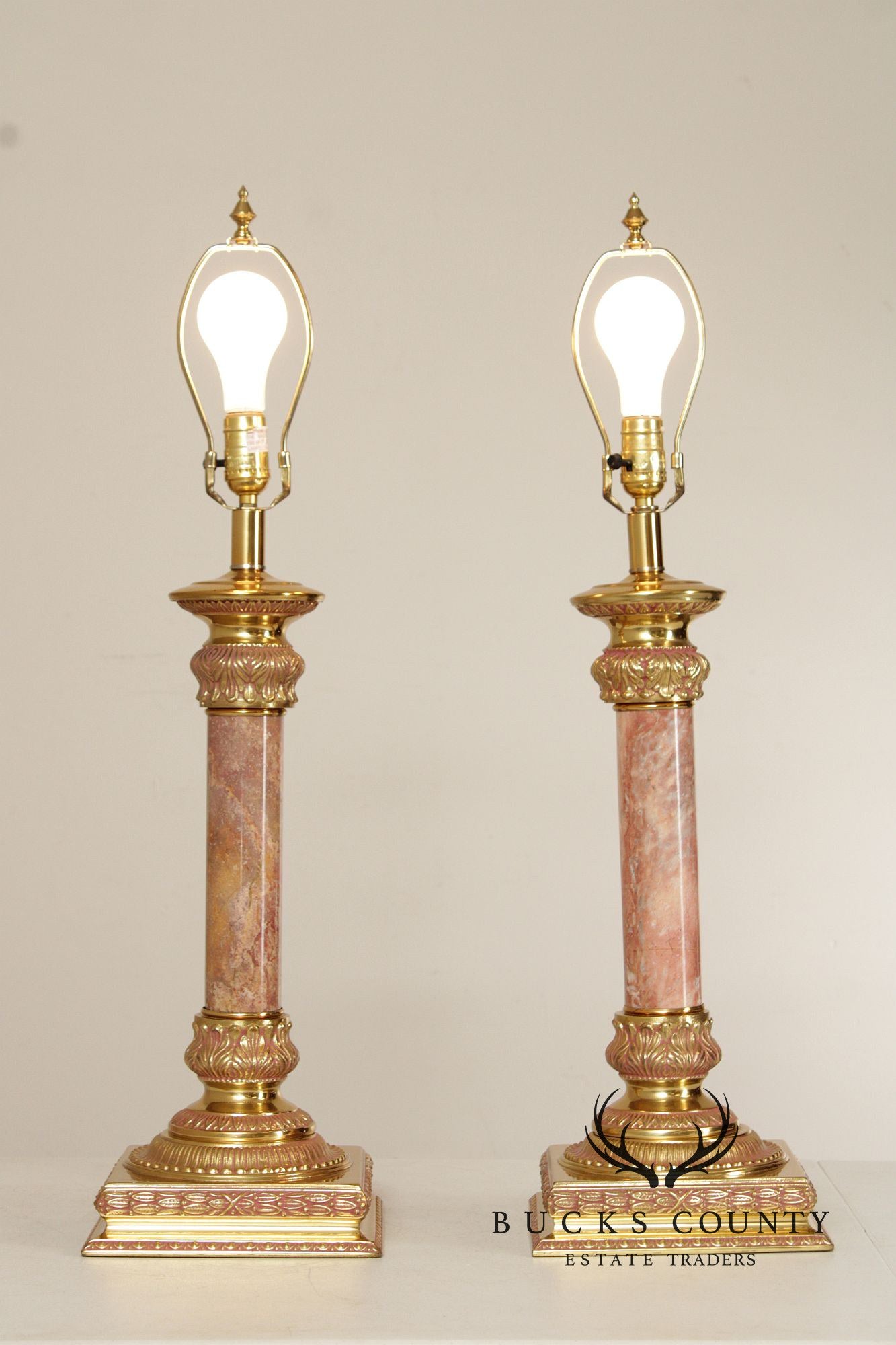 Neoclassical Style Pair of Marble Columnar Table Lamps