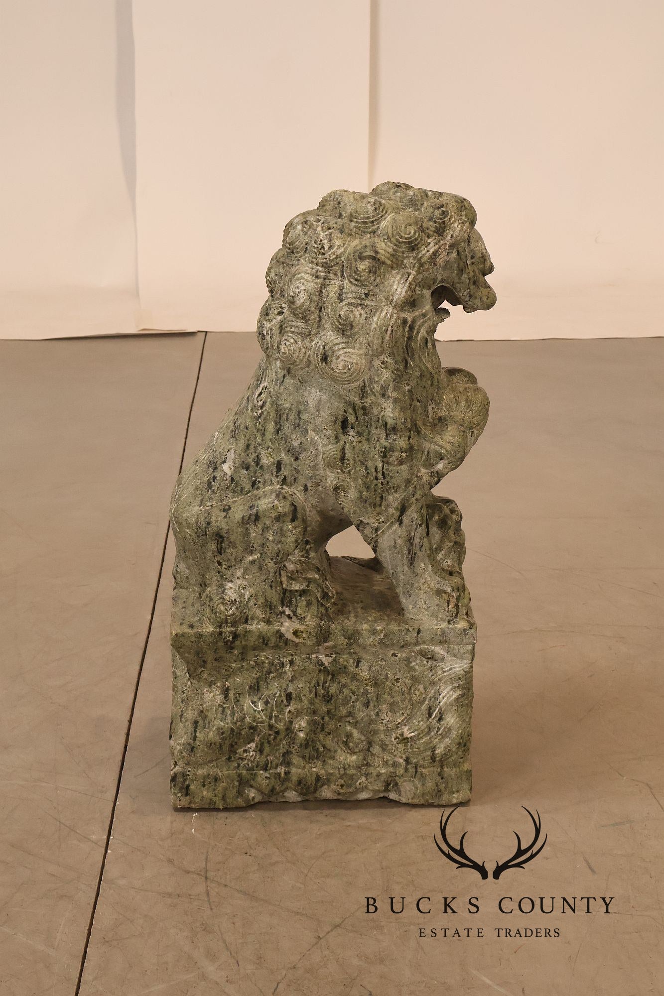Large Pair Of Carved Green Marble Foo Dogs Guardian Lions