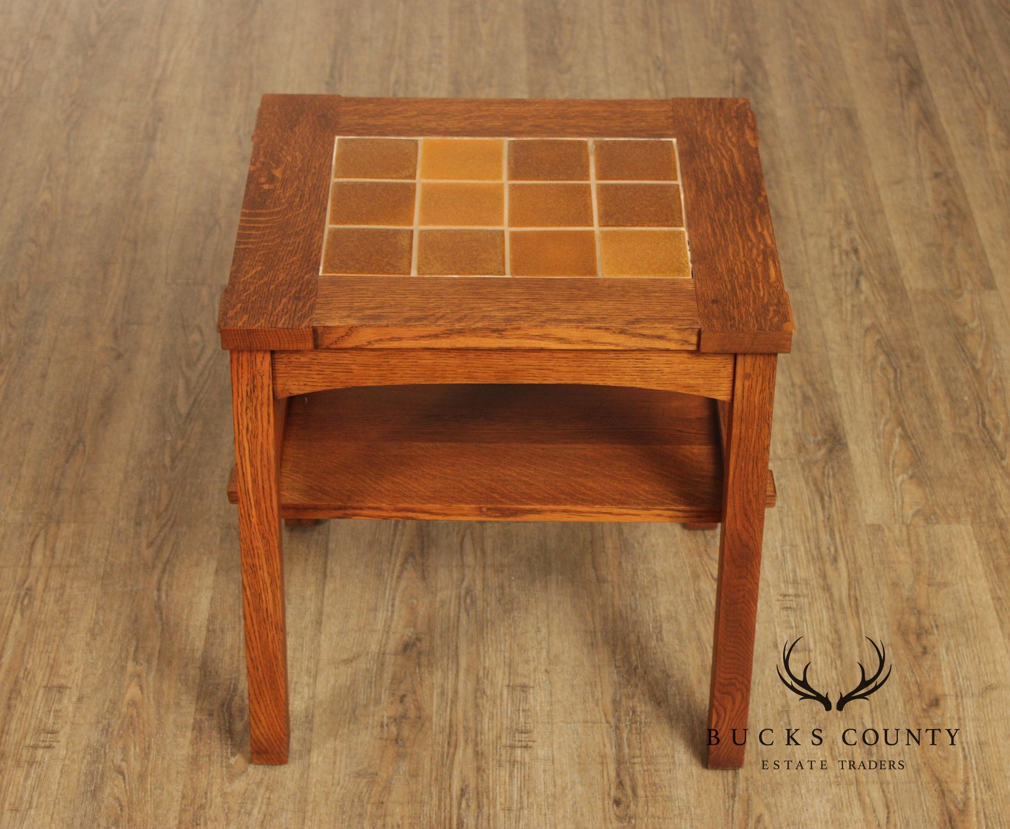 Stickley Mission Collection Pair Of Oak Tile Top End Tables