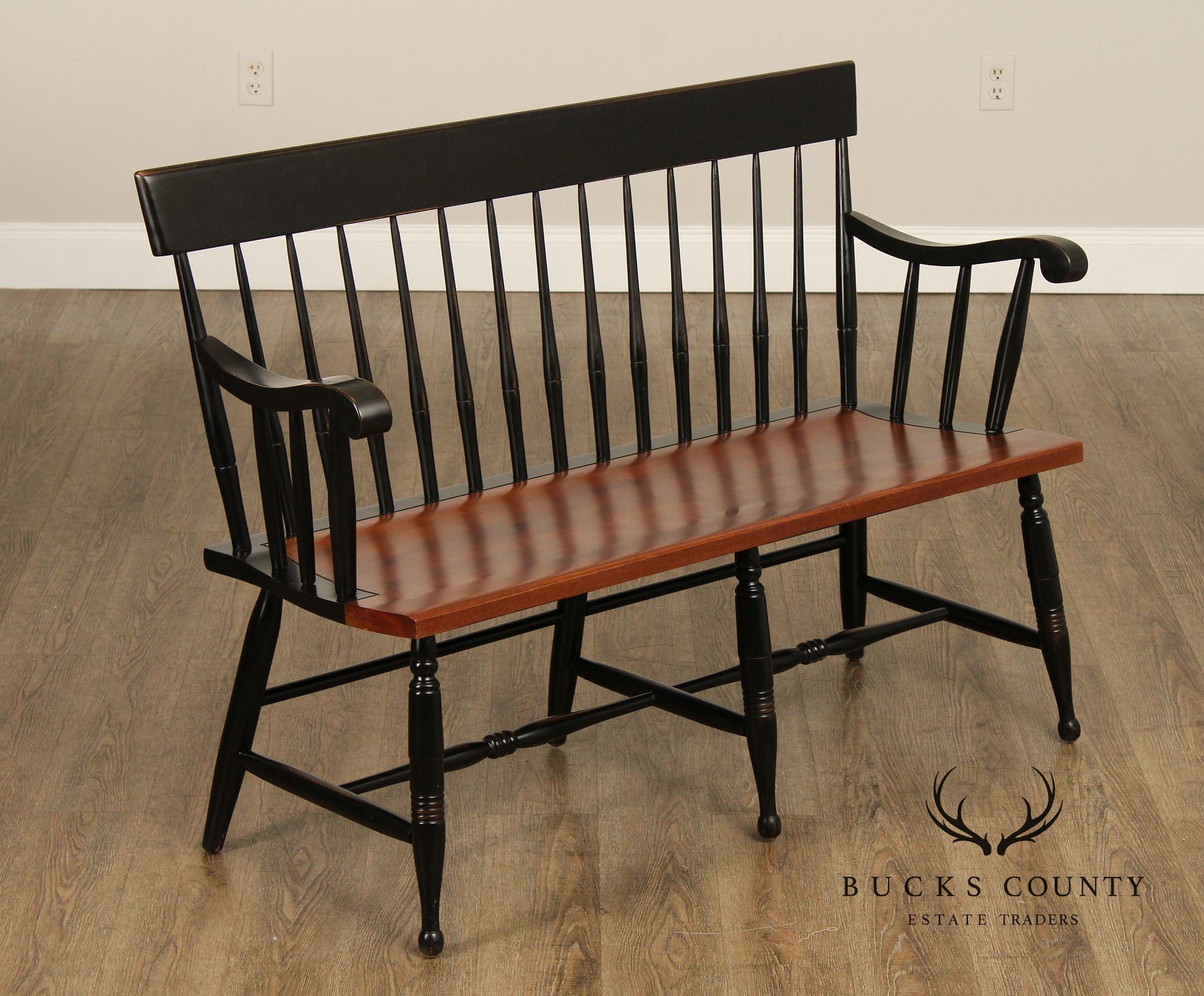 Nichols & Stone Black Paint And Maple Windsor Bench