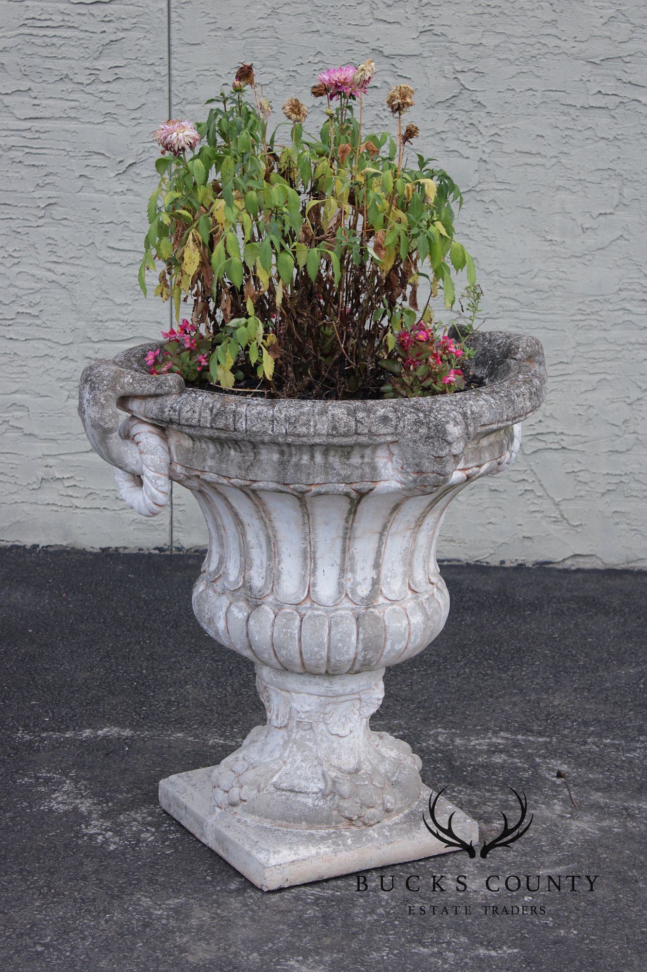 Classical Style Pair of Cast Stone Garden Urns