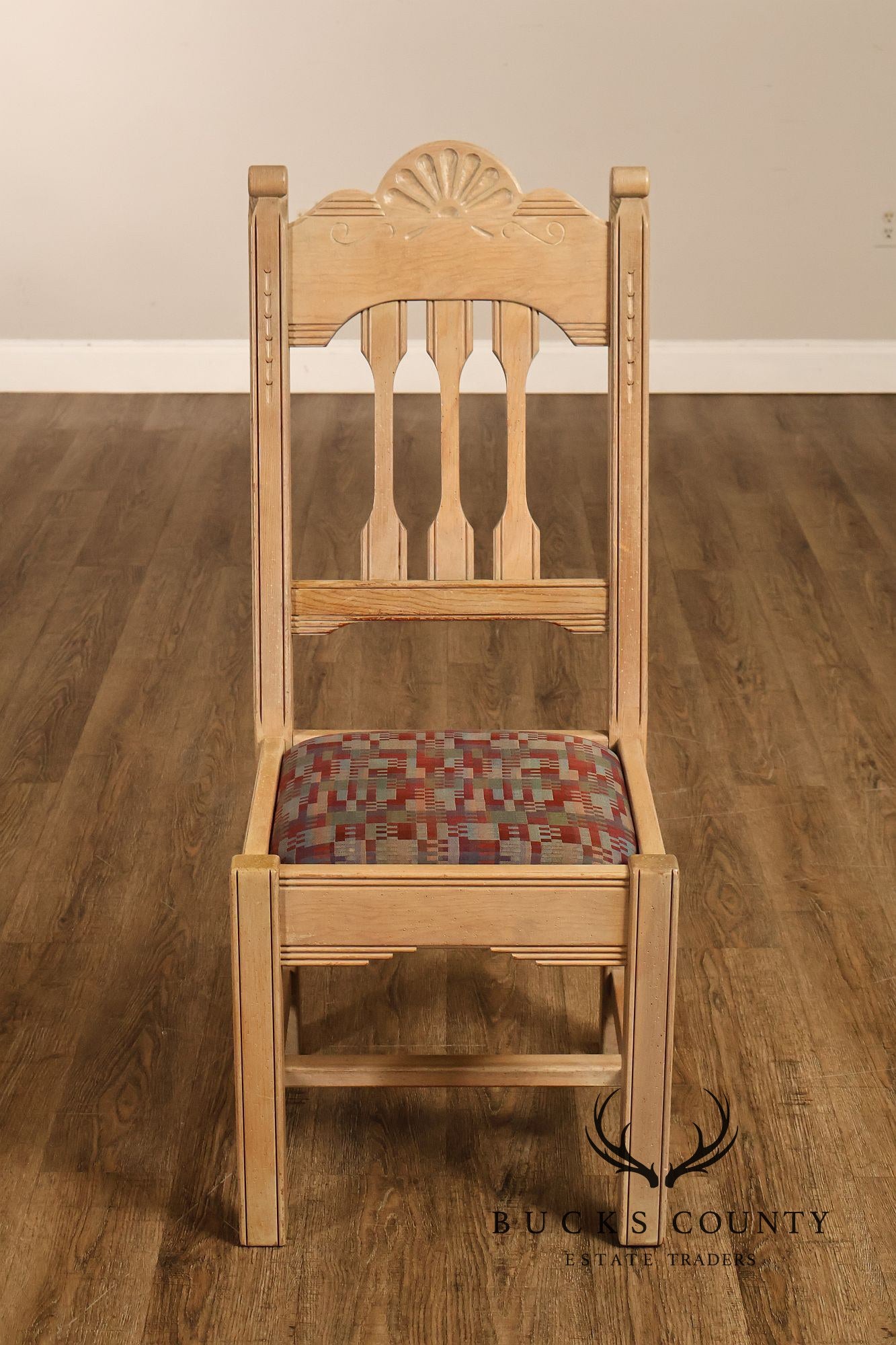 Southwest Style Vintage Set of Six Carved Pine Dining Chairs