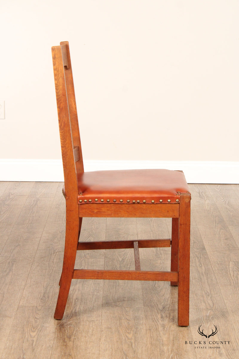 Set of Six Mission Oak and Leather Dining Chairs