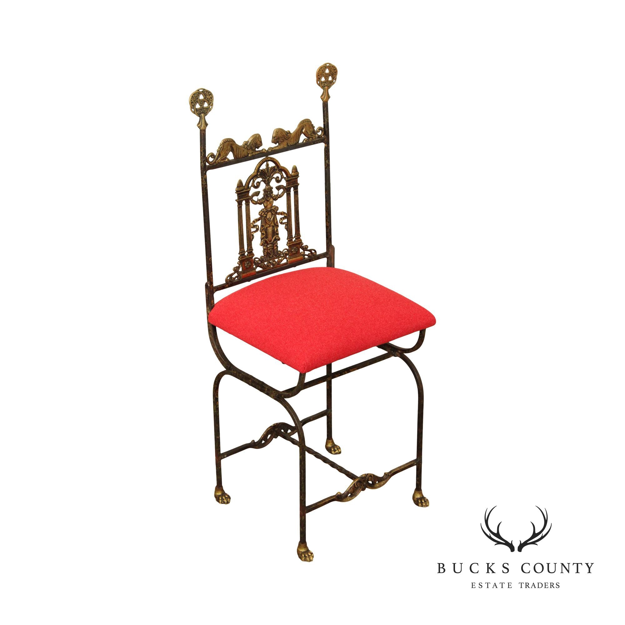 Oscar Bach Attributed Tudor Revival Style Bronze and  Iron Side Chair