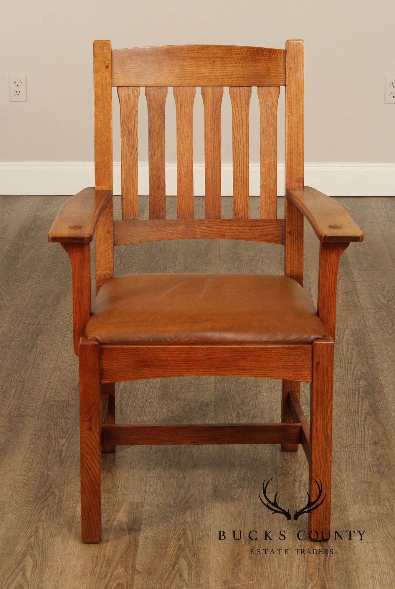 Stickley Mission Collection Cottage Oak and Leather Dining Chair