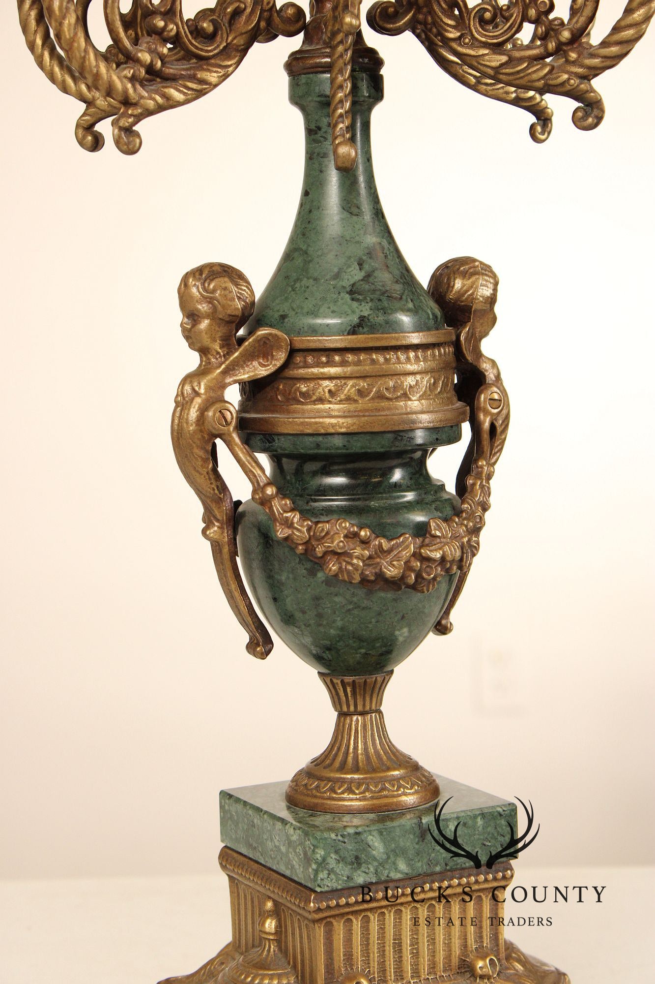 Brevettato Italian Brass and Marble Candelabrum Table Lamp