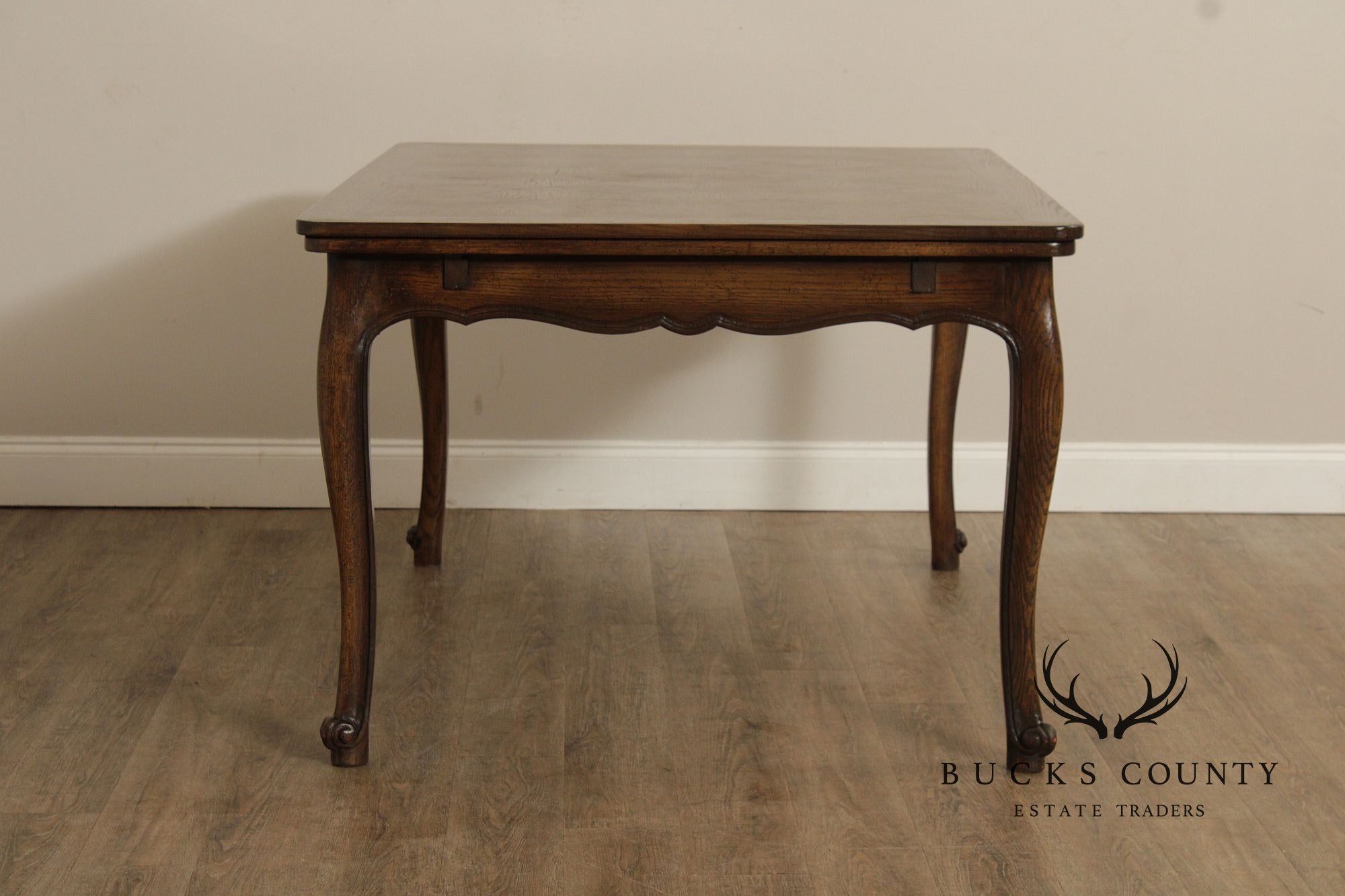 French Country Style Oak Parquetry Top Draw Leaf Dining Table