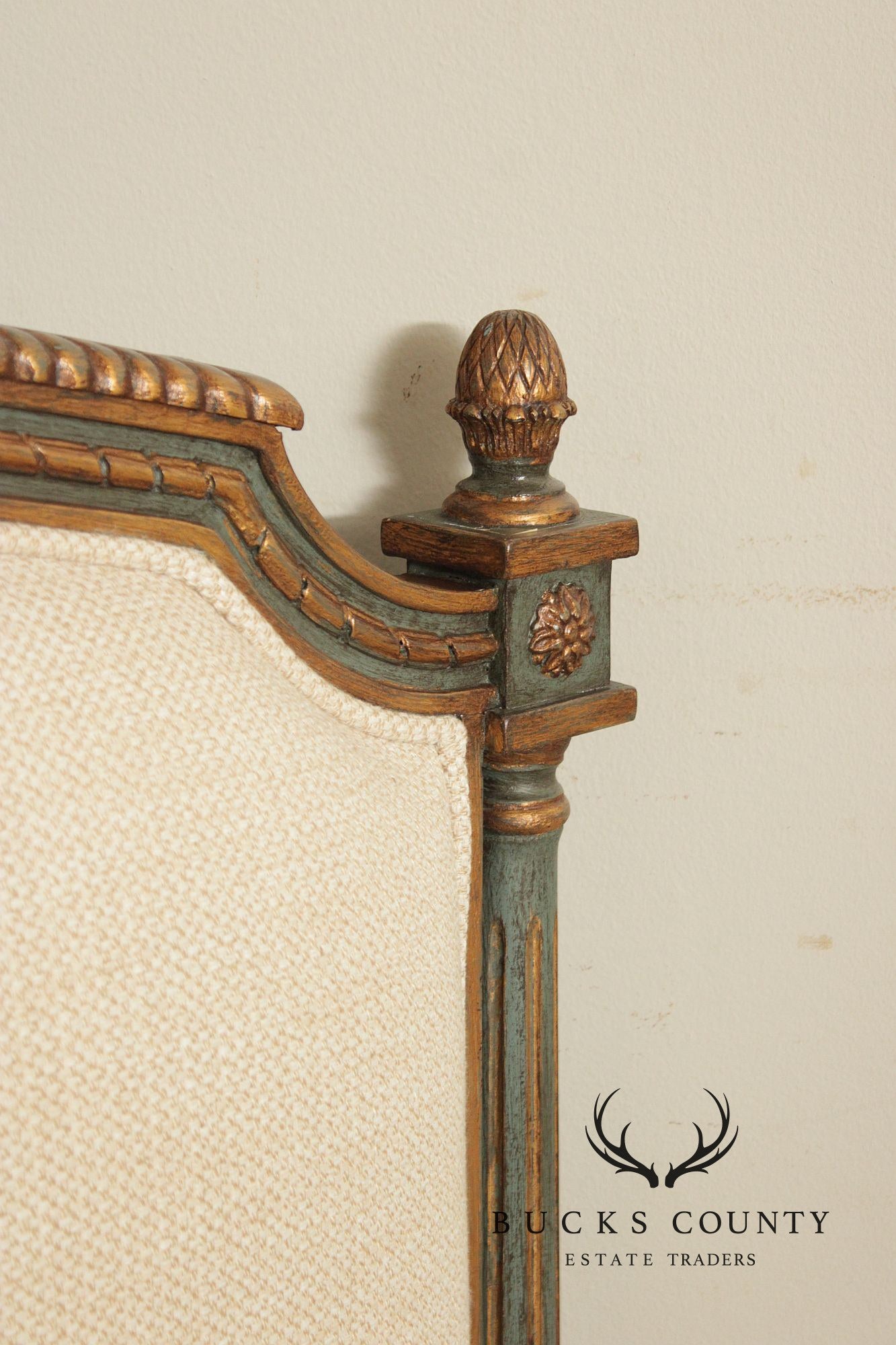 French Market Collection Louis XVI Style Upholstered Queen Bed Frame with Painted Finish