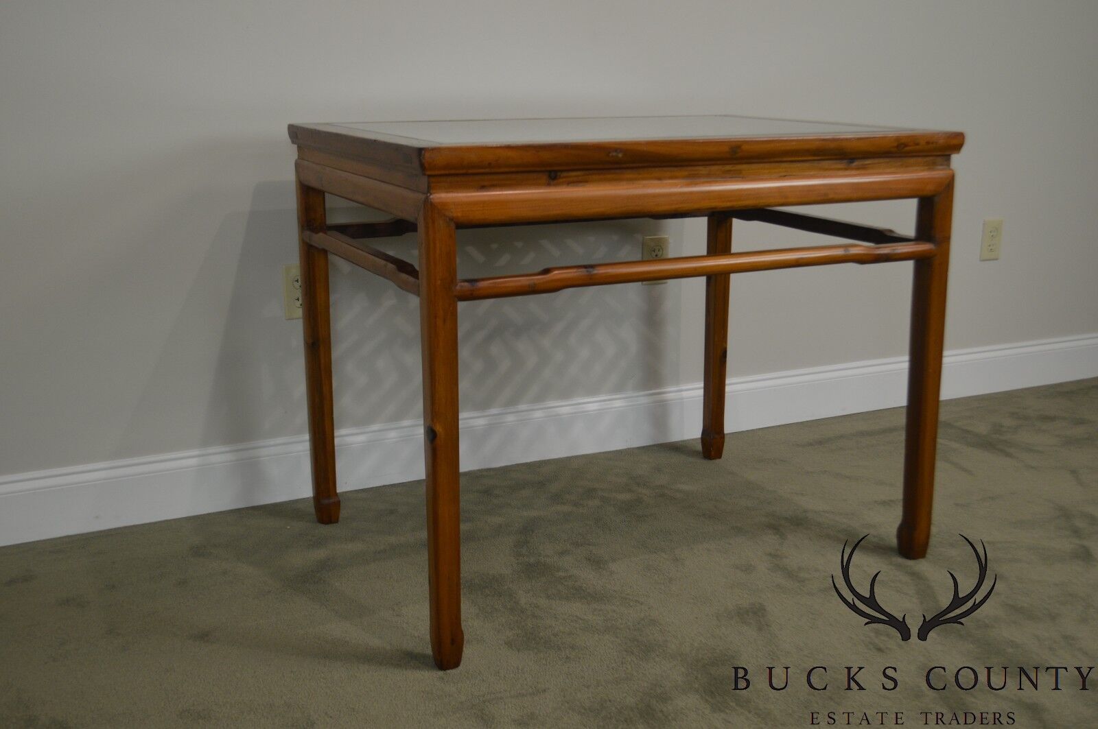 Vintage Chinese Lattice Work Table with Glass Top