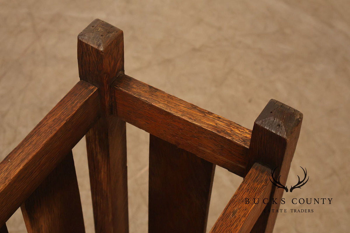Antique Arts And Crafts Mission Oak Umbrella Stand With Drip Pan
