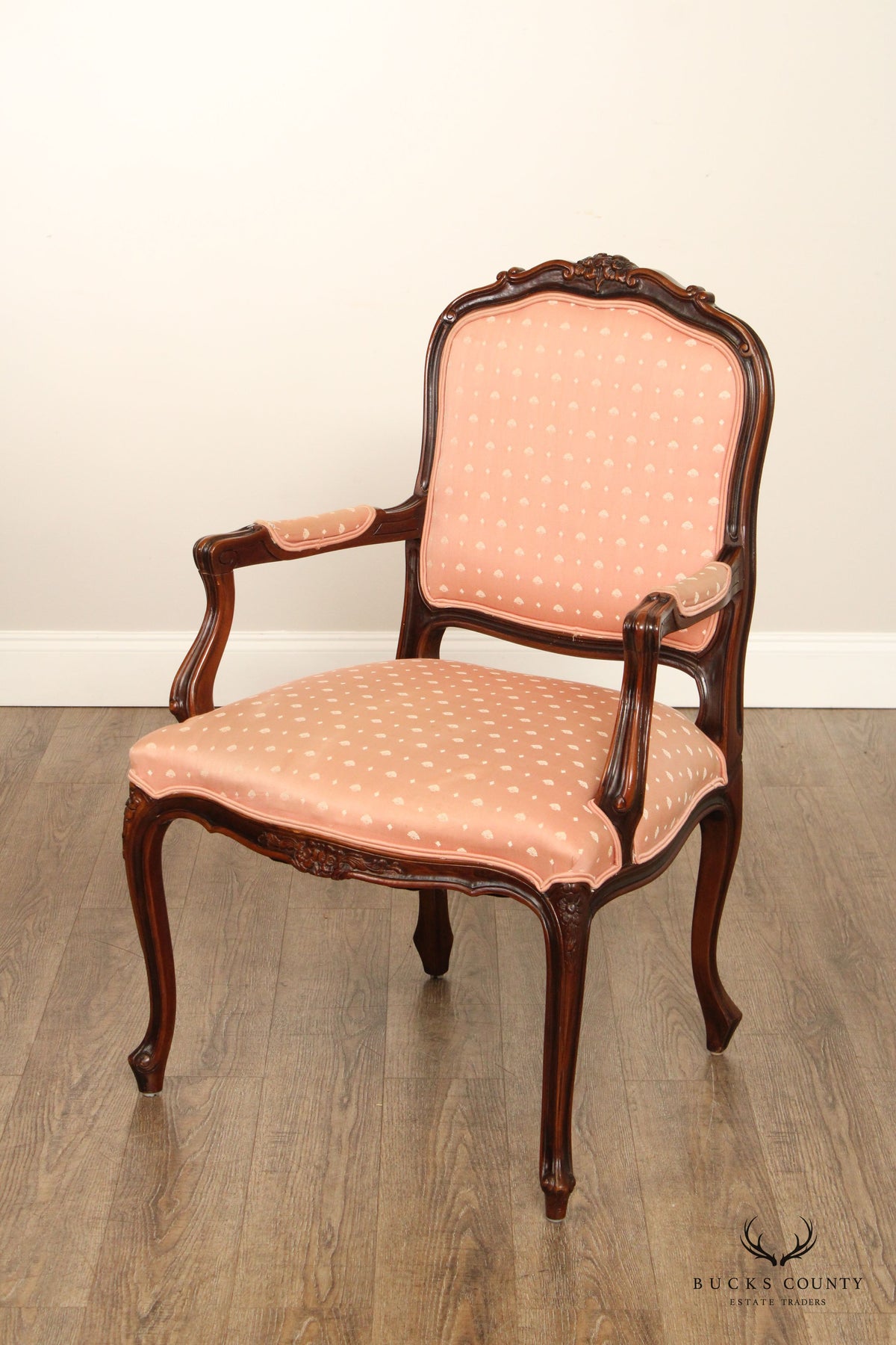 French Louis XV Style Carved Walnut Fauteuil Armchair