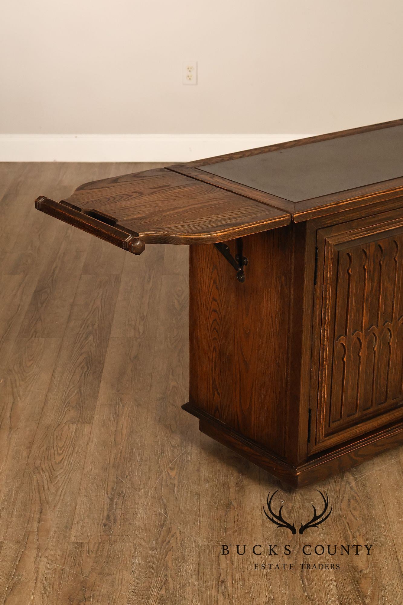 Jamestown Lounge Co. Gothic Revival Vintage Oak Drop-Leaf Server
