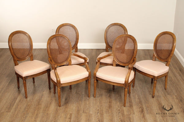 Henredon French Louis XVI Style Vintage Set Of 6 Walnut Cane Back Dining Chairs
