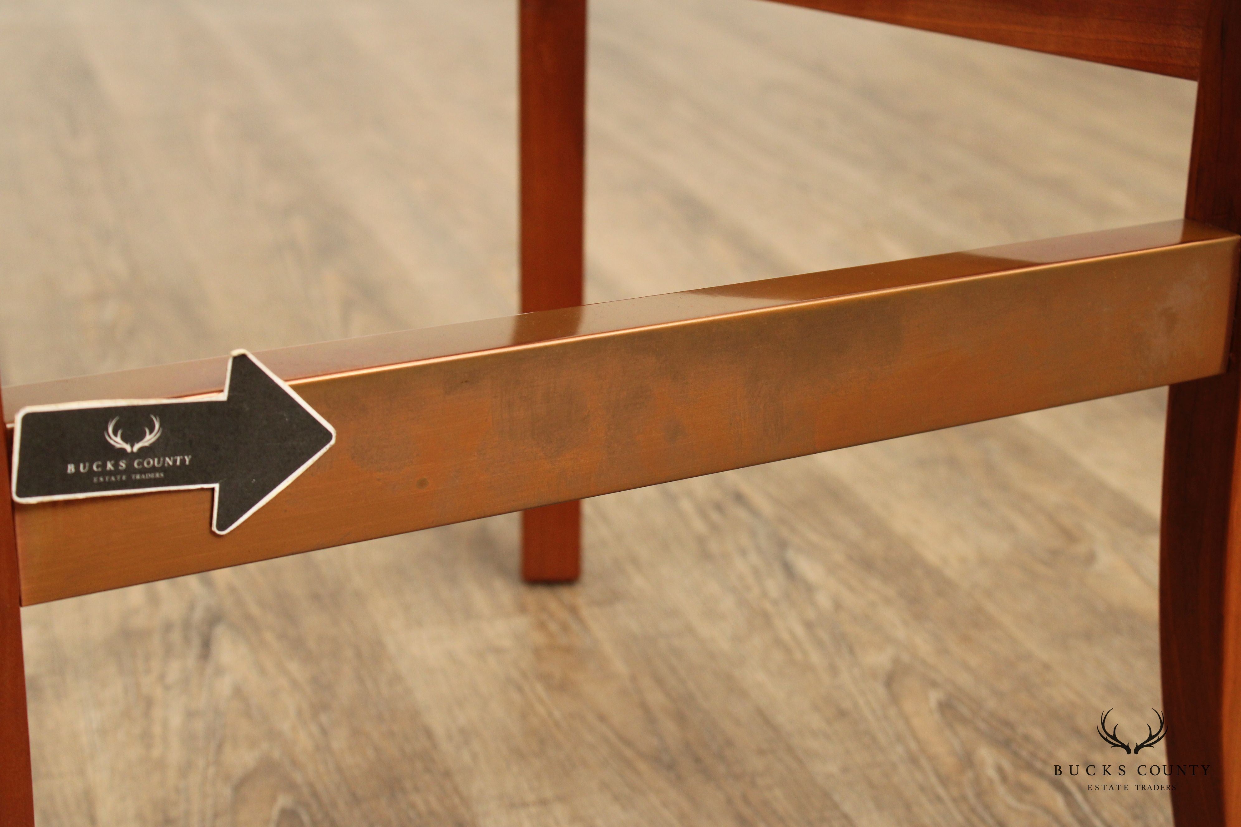 Stickley Metropolitan Collection Pair of Cherry and Leather Bar Stools