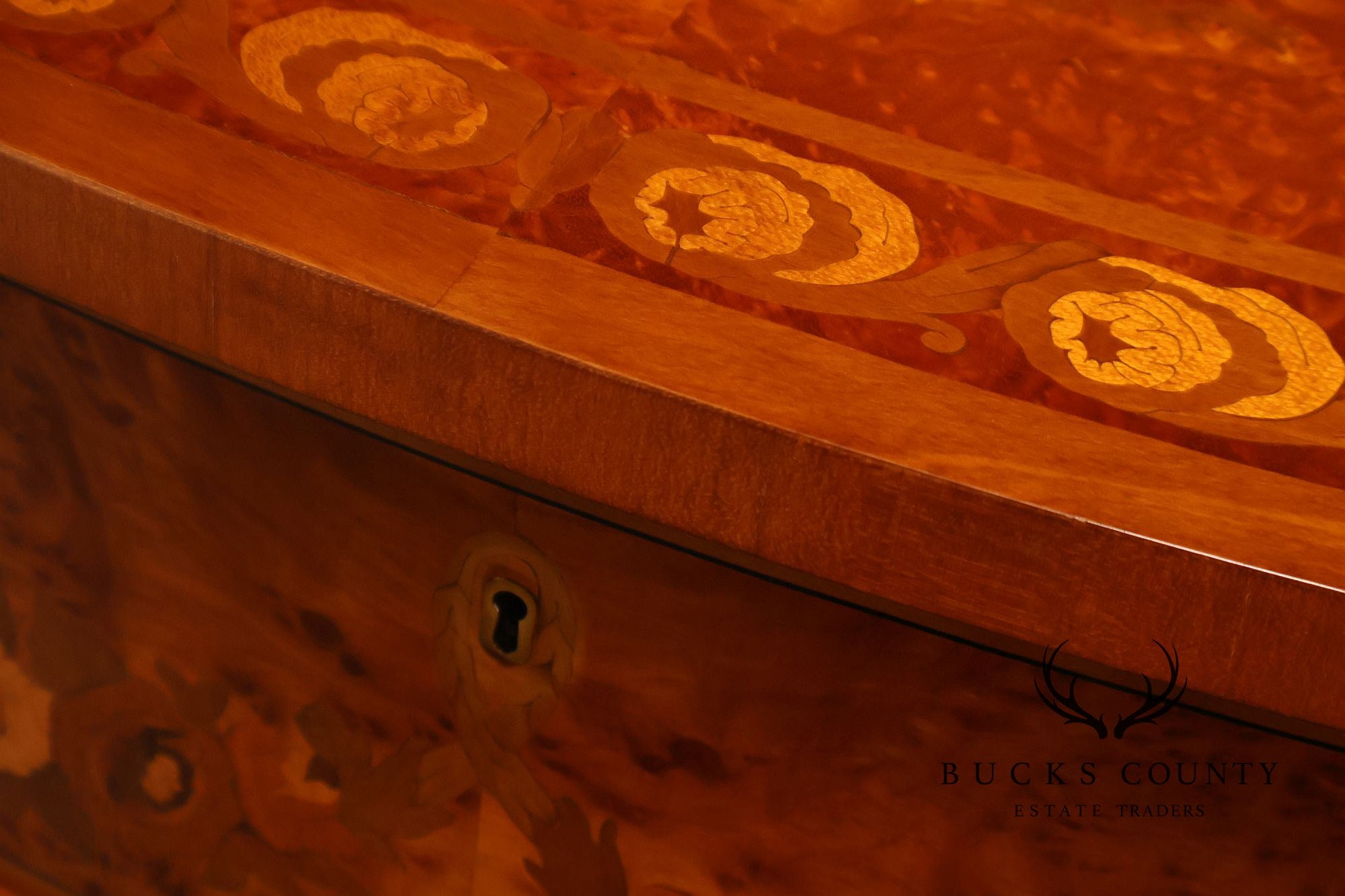 Italian Marquetry Inlaid Burl Wood Credenza Sideboard Server