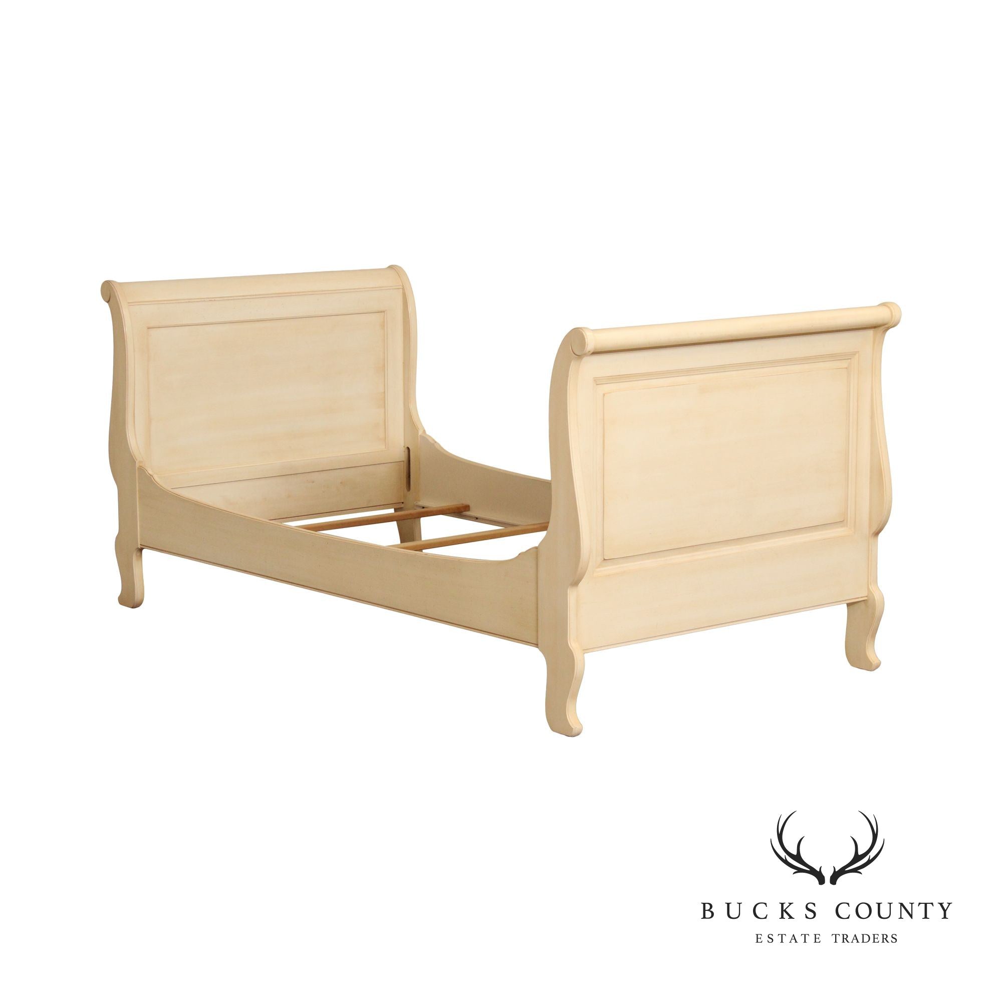 Ethan Allen 'Country French' Carved and Painted Twin Sleigh Bed