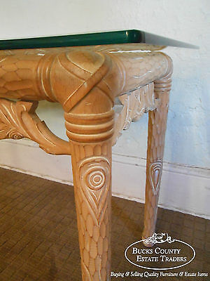 Carved Naturalistic Solid Maple Glass Top Sofa Table