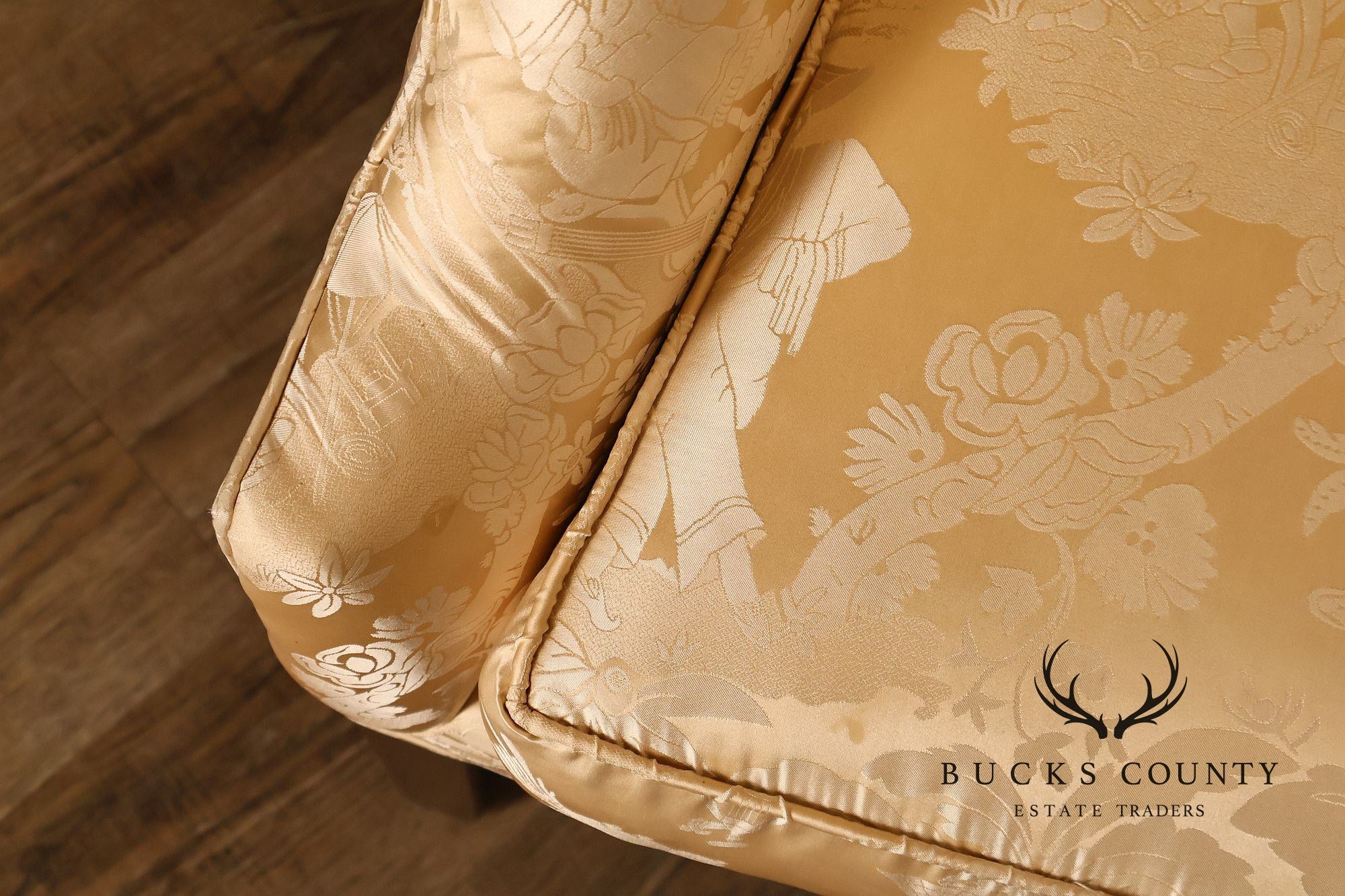 Southwood Federal Style Mahogany Frame Damask Upholstered Sofa