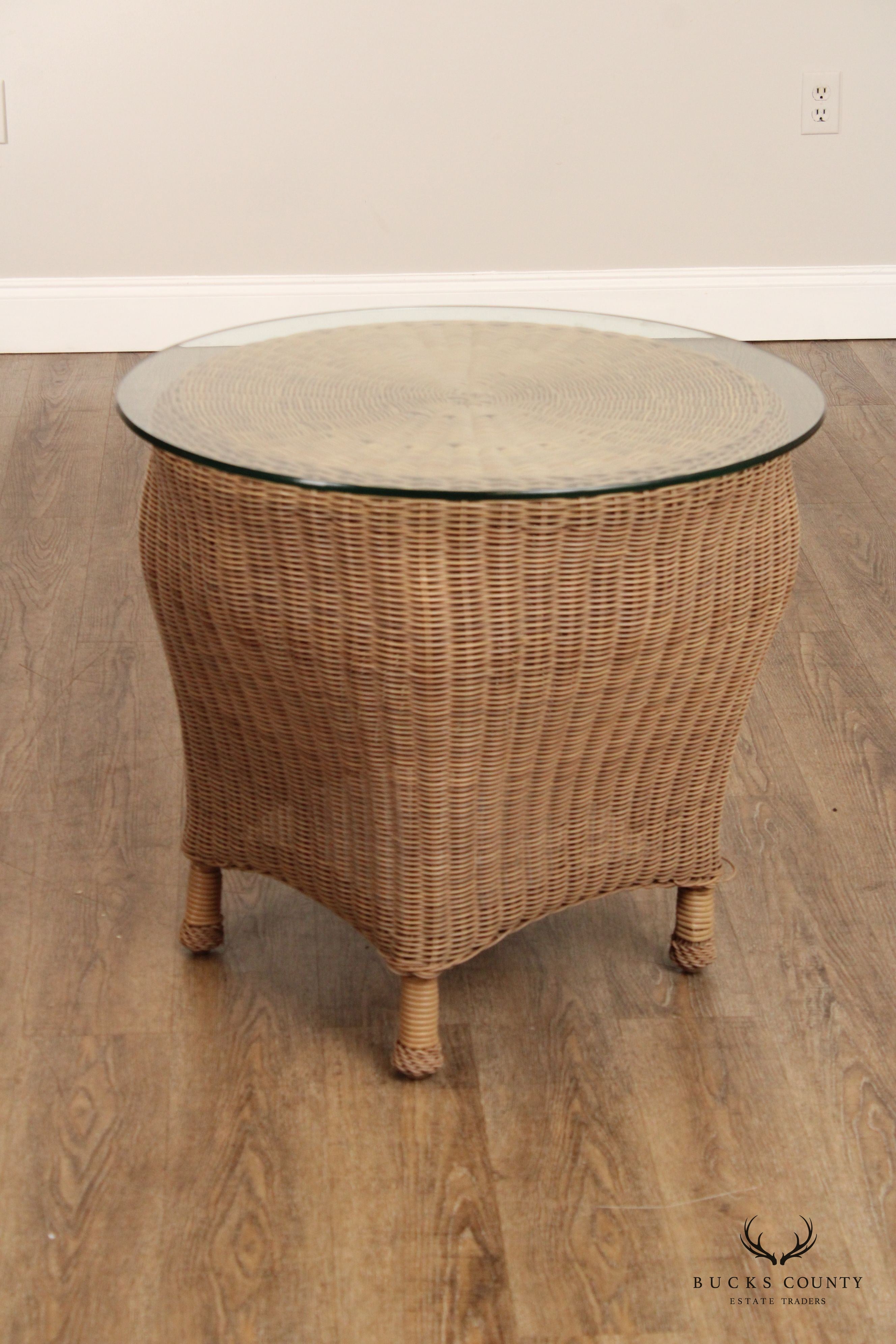 Woven Wicker Outdoor Patio Glass Top Side Table